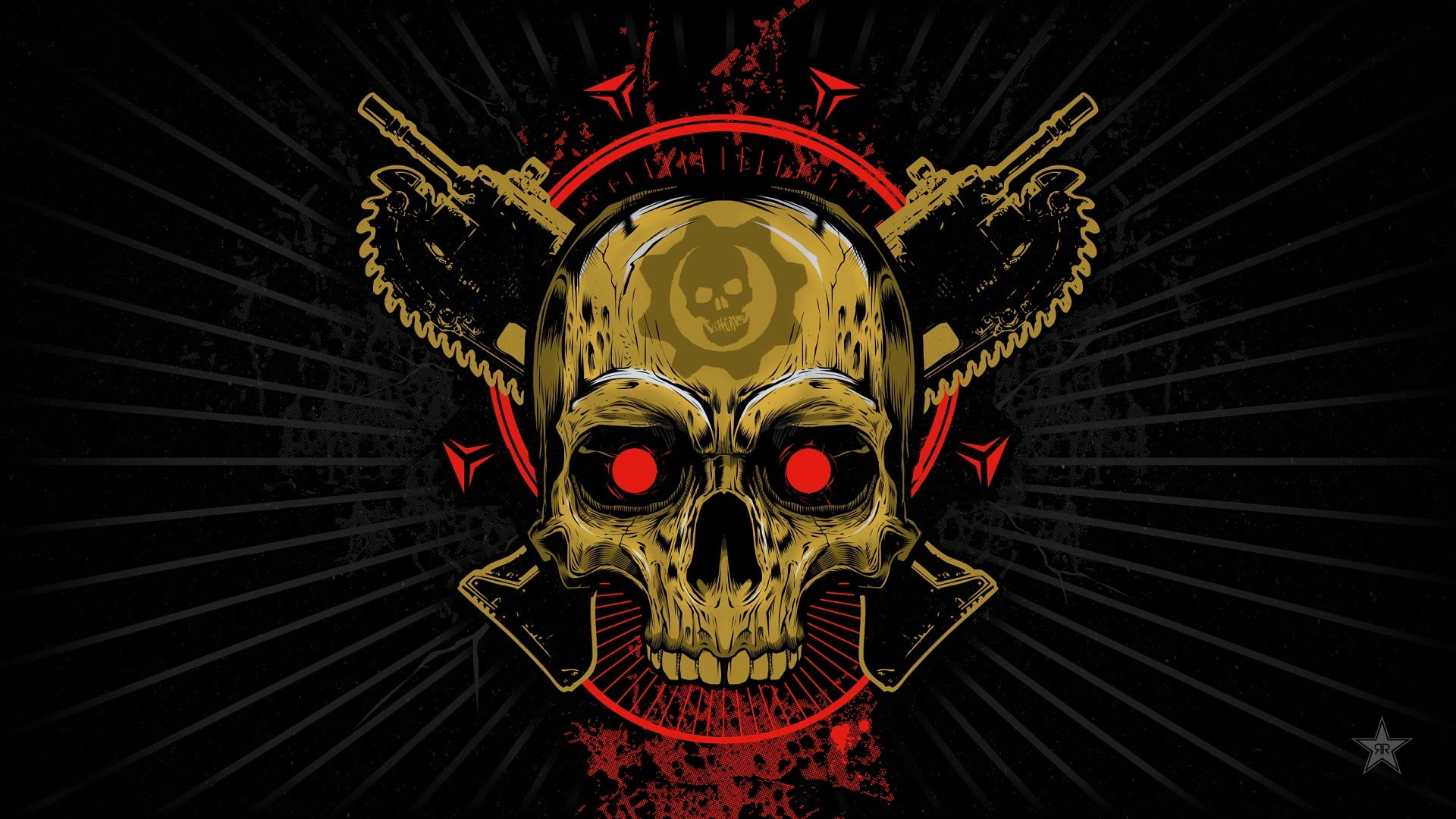 1080P, Microsoft Studios, Xbox One, digital, no people, Gears of War 4, Emblem, Look, gears, black color, Saw, indoors, fear, demon - fictional character, HD Wallpaper