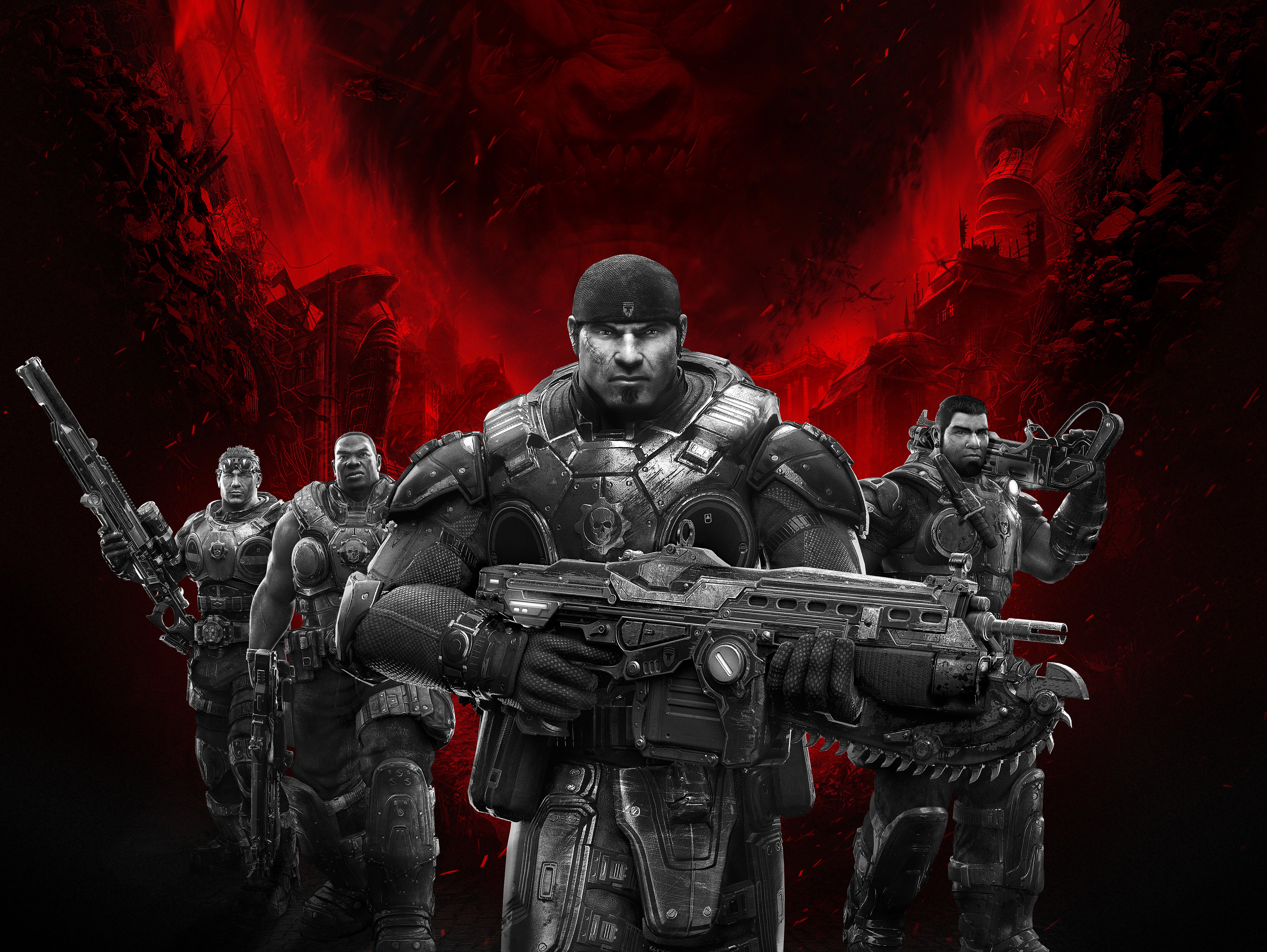 smoke - physical structure, Damon Baird, armor, armed forces, weapons, people, government, rifle, 5K, Gears of War: Ultimate Edition, illustration, work helmet, HD Wallpaper