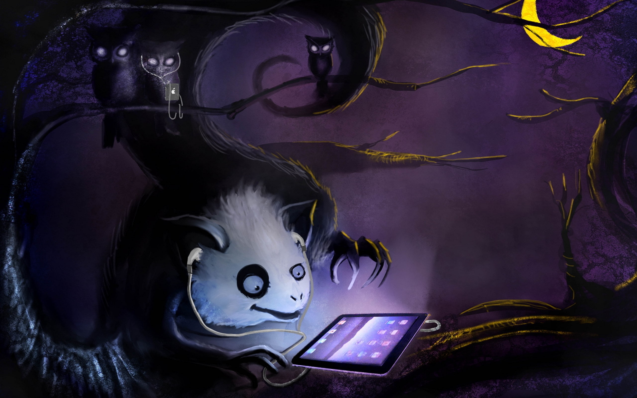 headphones, apple, geek, funny, 2K, ipad, background, HD Wallpaper