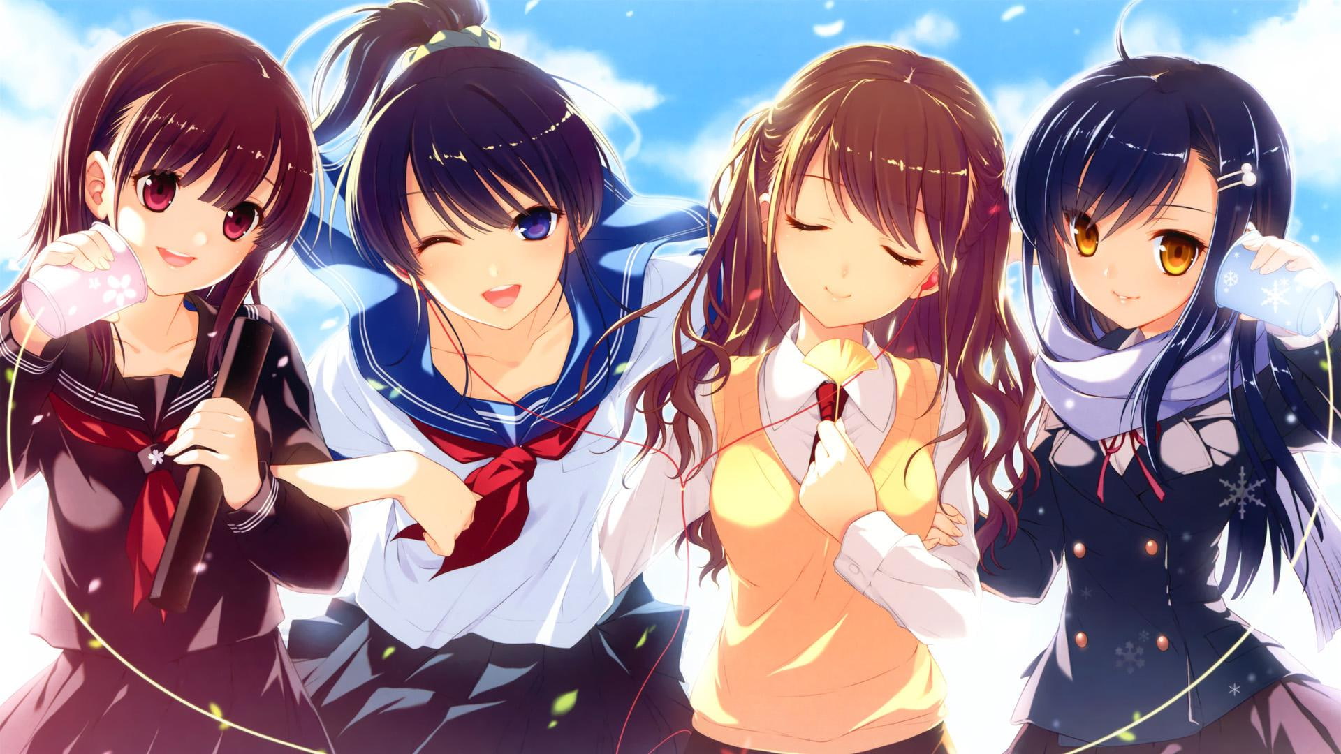 1080P, sisters, female, students, female students and sisters cute cartoon, female students, cute, girl, cartoon, HD Wallpaper