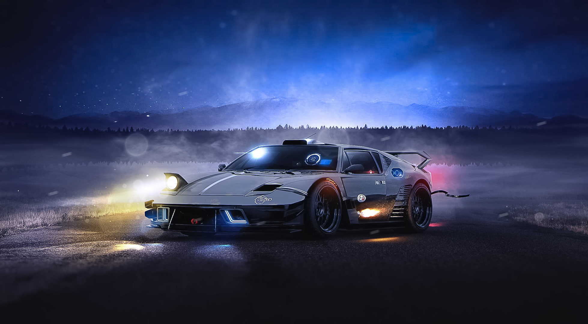 Mod, 1080P, Night, Future, De Tomaso Pantera, Old, Car, Supercar, Front, Dark, HD Wallpaper