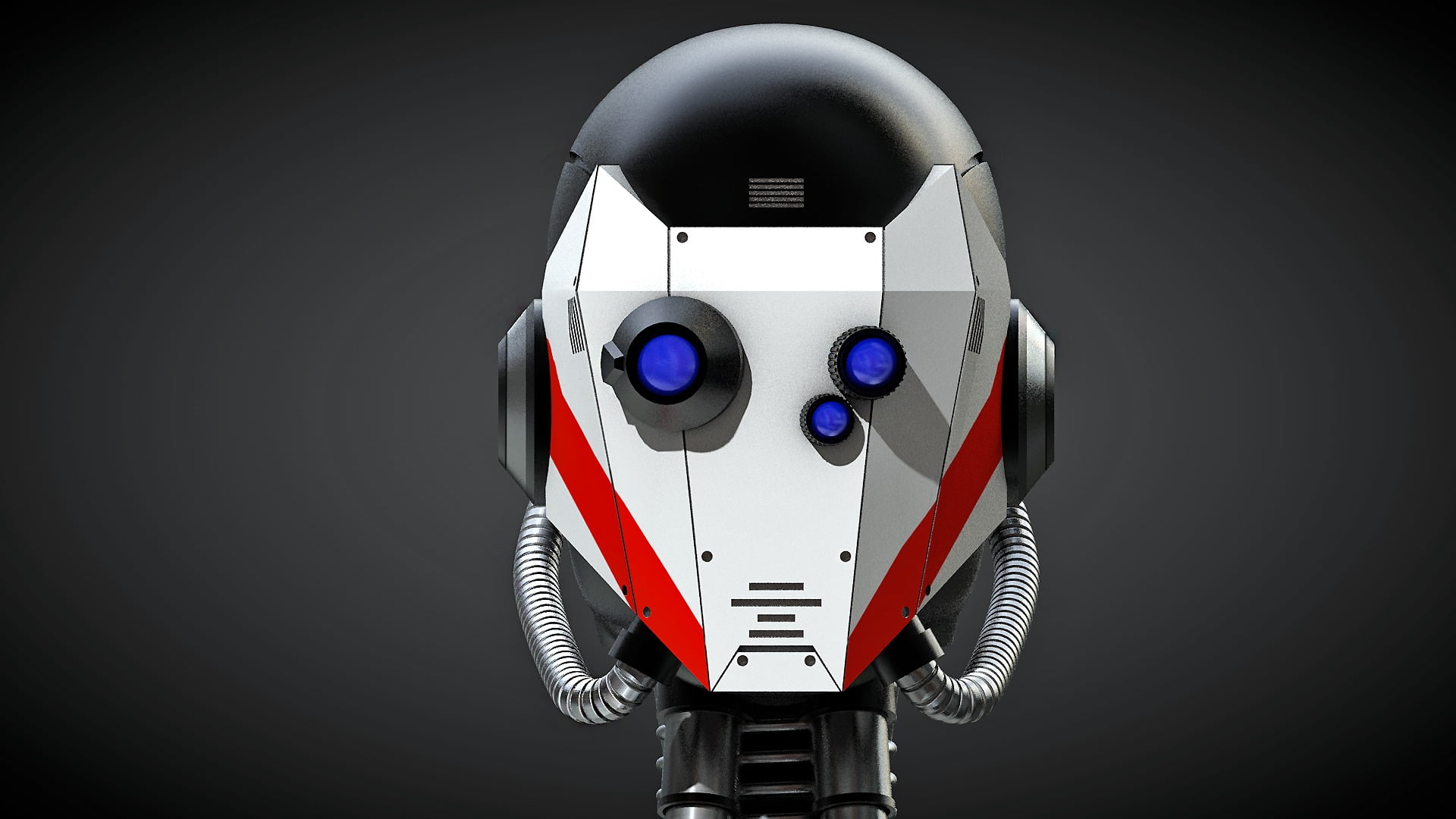 digital art, headwear, robot, copy space, black background, helmet, white, gray, human representation, eyed, red, people, portrait, 1080P, science fiction, HD Wallpaper