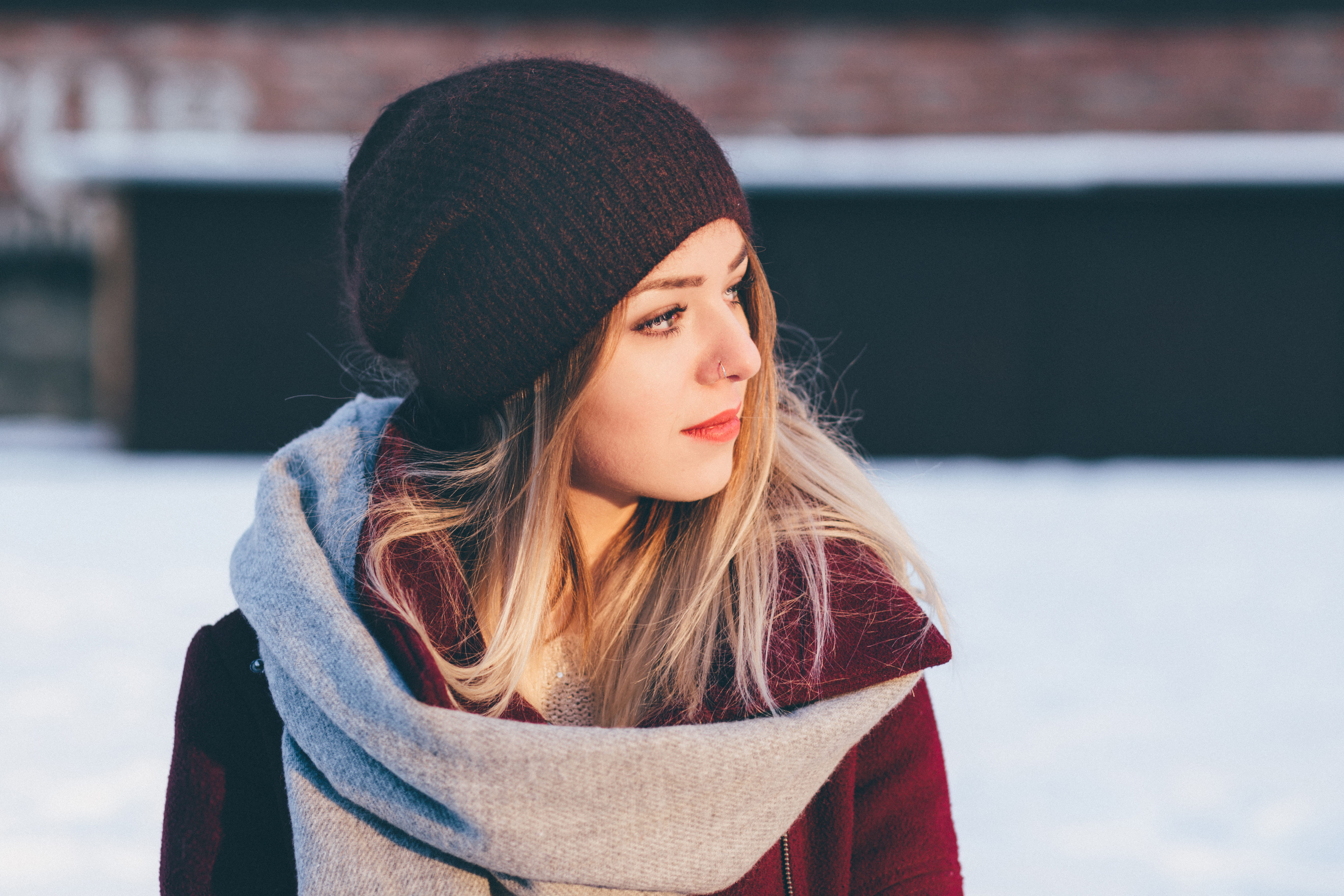 cold temperature, cold, women, clothing, female, cute, beauty, hat, long hair, 5K, daydreaming, person, warm clothing, adolescent, pretty, human hair, HD Wallpaper