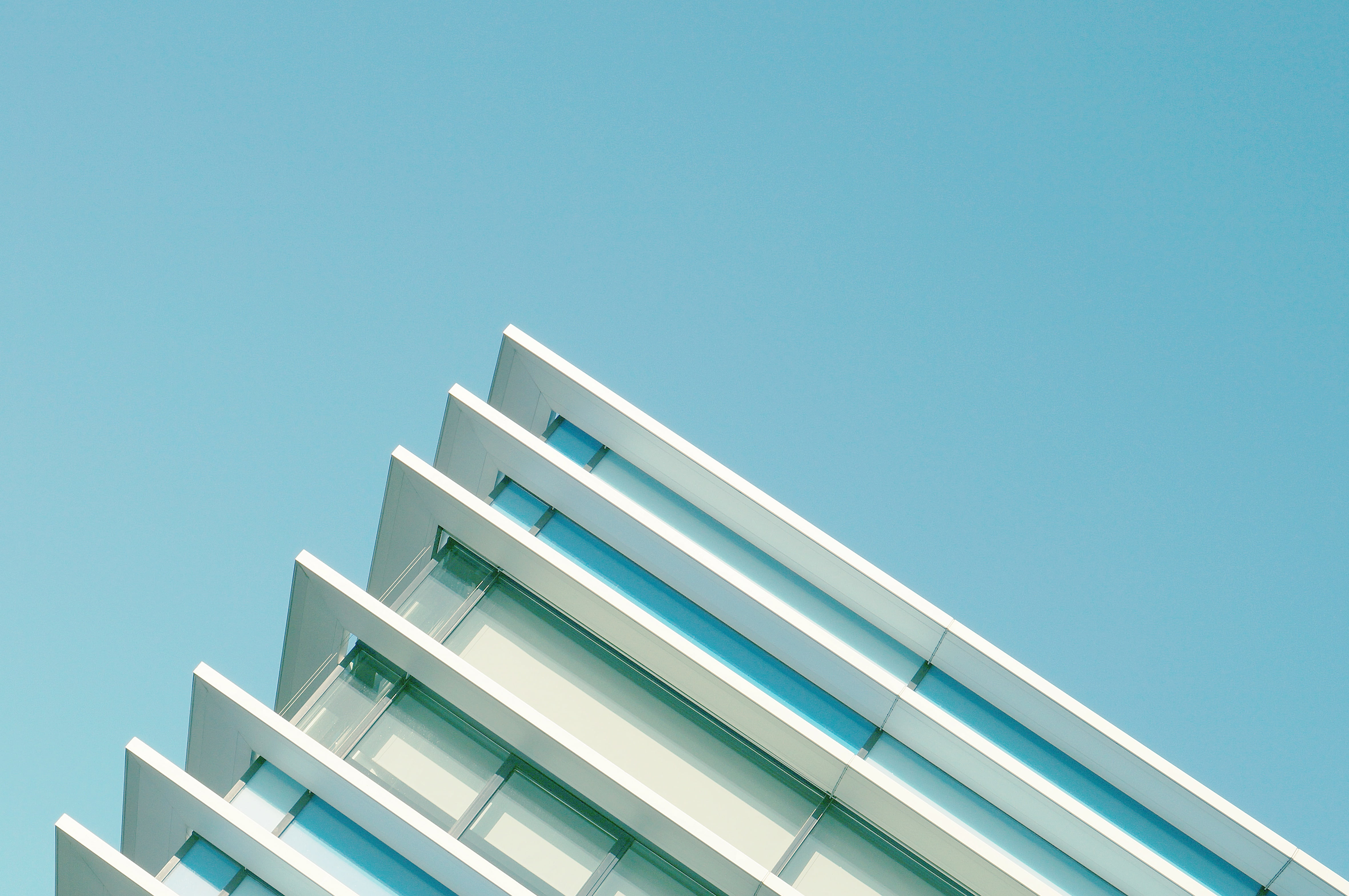 no people, office building exterior, metro, skyscraper, apartment, building, sky, 4K, concrete, blue, sideways, pattern, luxury, day, architectural, built structure, HD Wallpaper