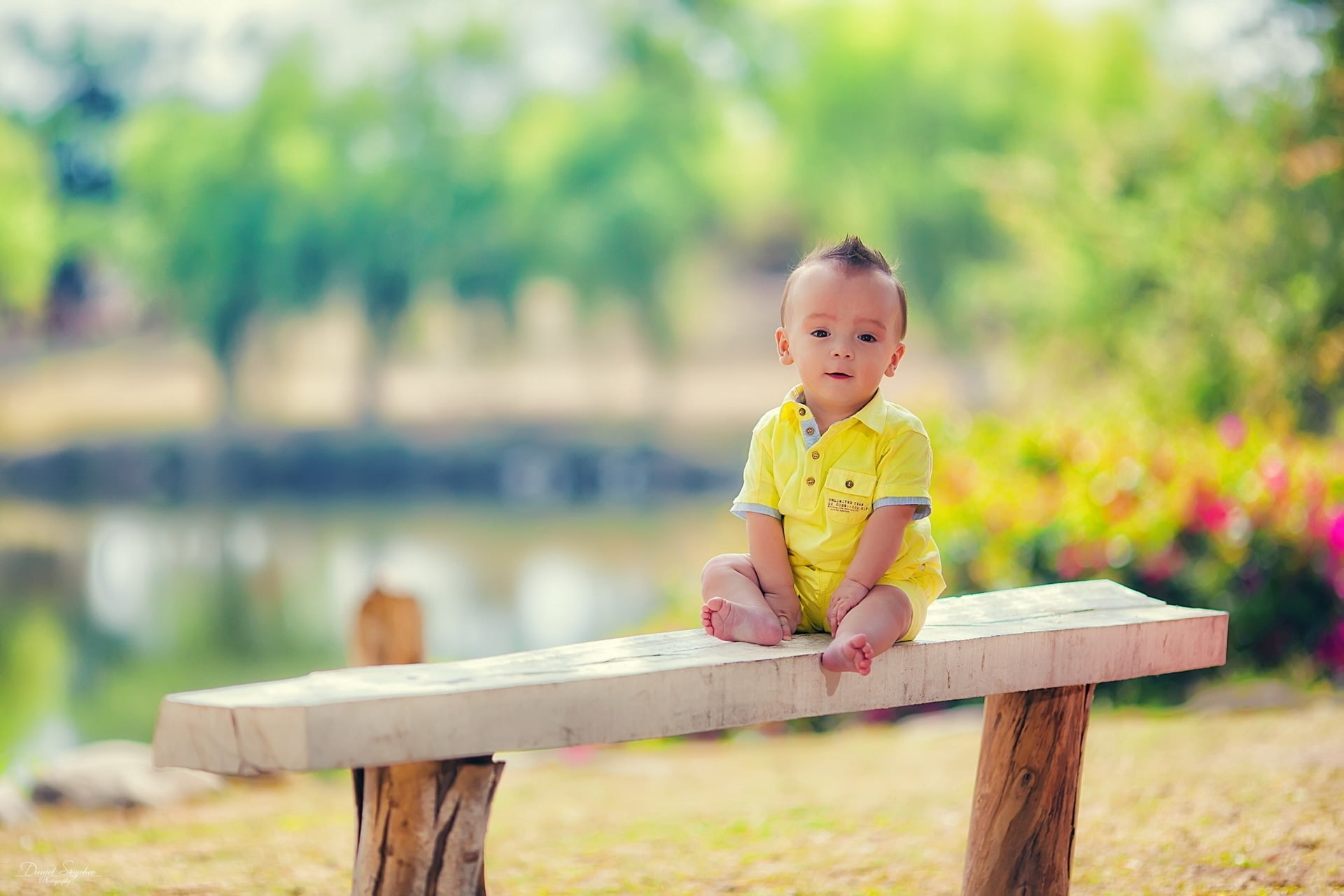 one Person, beautiful, yellow, innocence, day, 1080P, caucasian Ethnicity, cute, looking at camera, summer, boy, baby, smiling, childhood, men, nature, HD Wallpaper