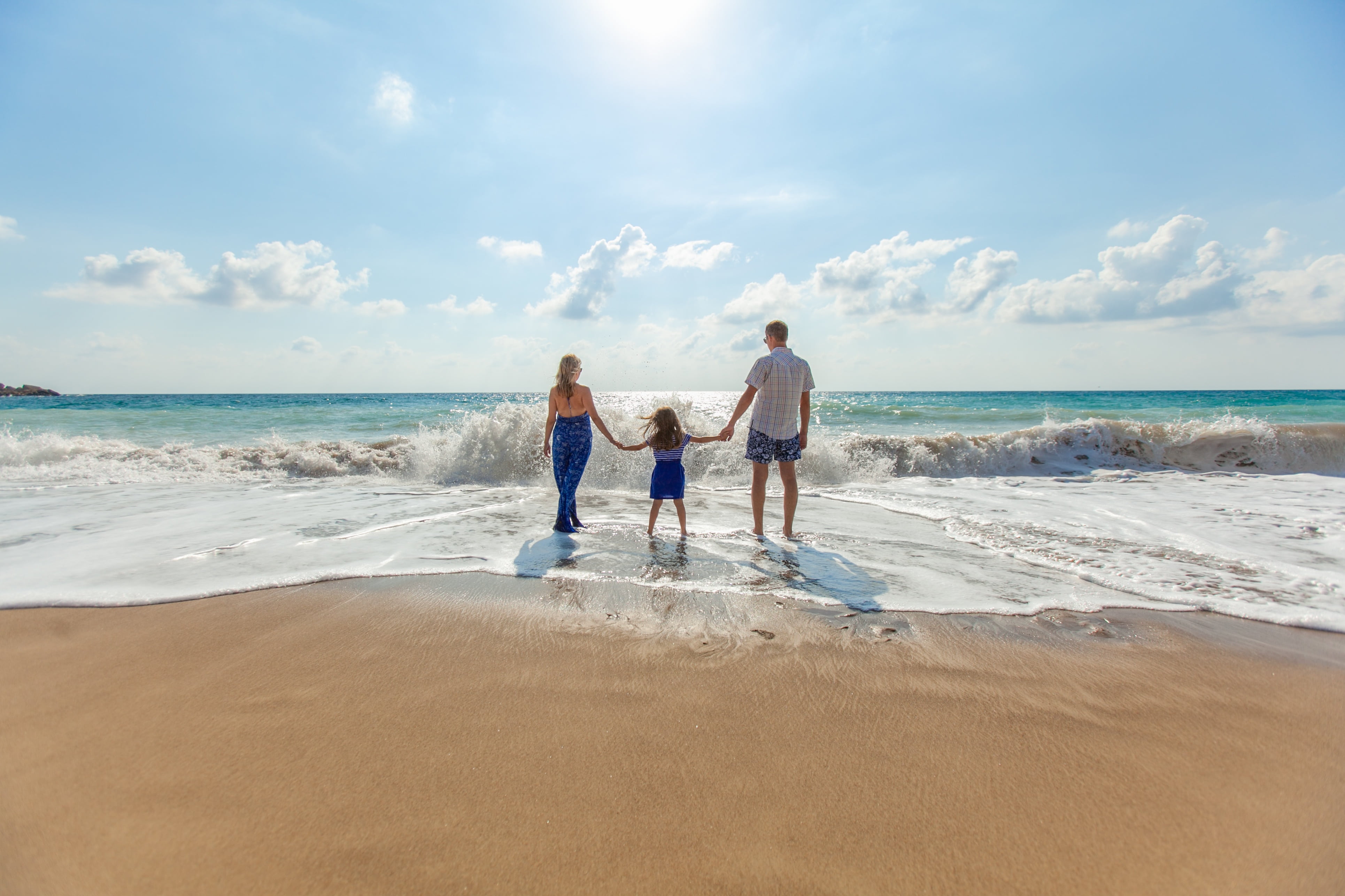 day, mother, clouds, seashore, sea, sand, beach, two people, family, waves, baby, kid, water, people, vacation, walking, holiday, vacations, nature, cloud - sky, HD Wallpaper