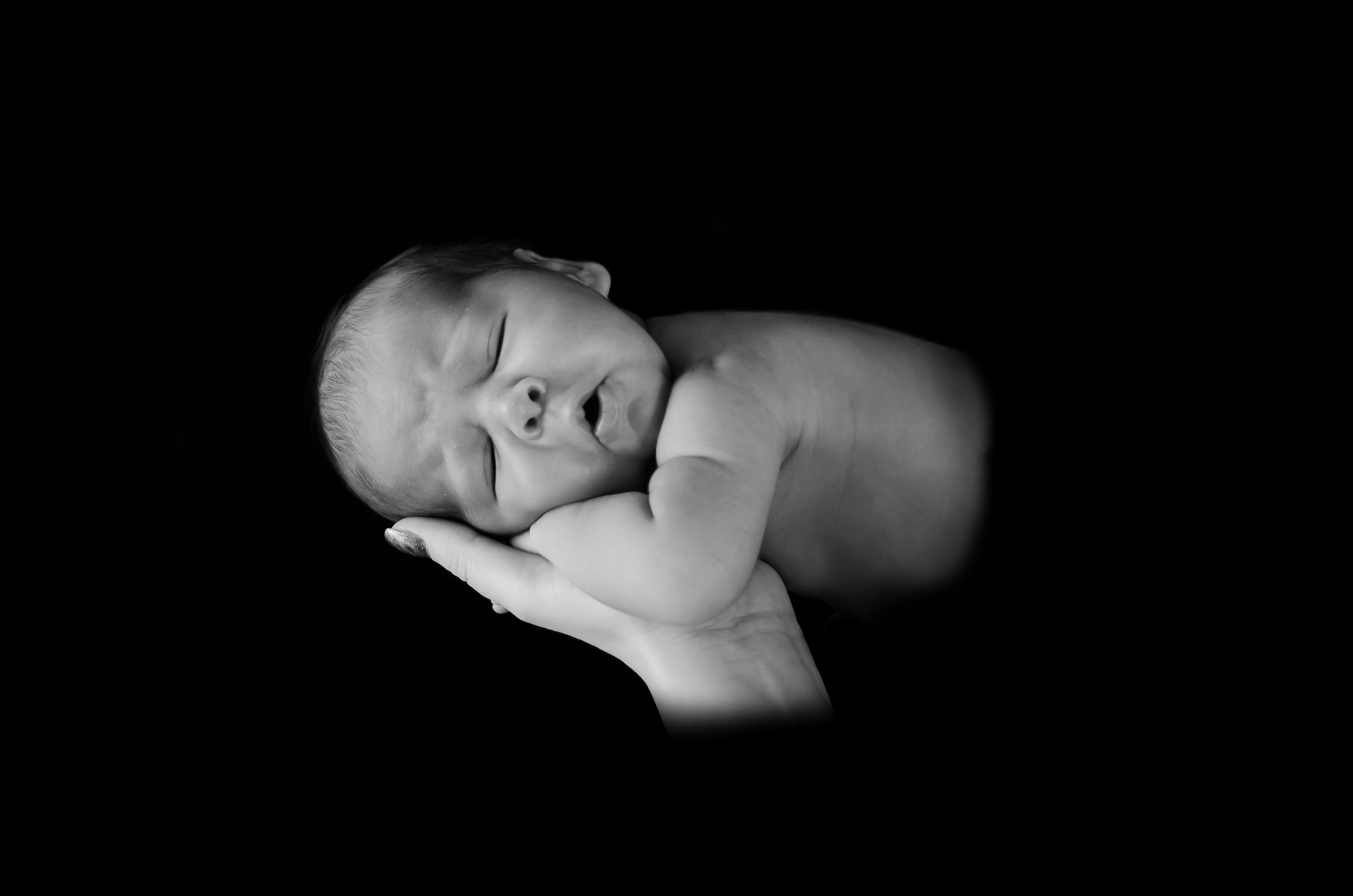 girl, small, eyes closed, studio shot, 4K, sadness, peaceful, life, caucasian, person, mouth open, child, one person, newborn baby, cute, skin, white, HD Wallpaper