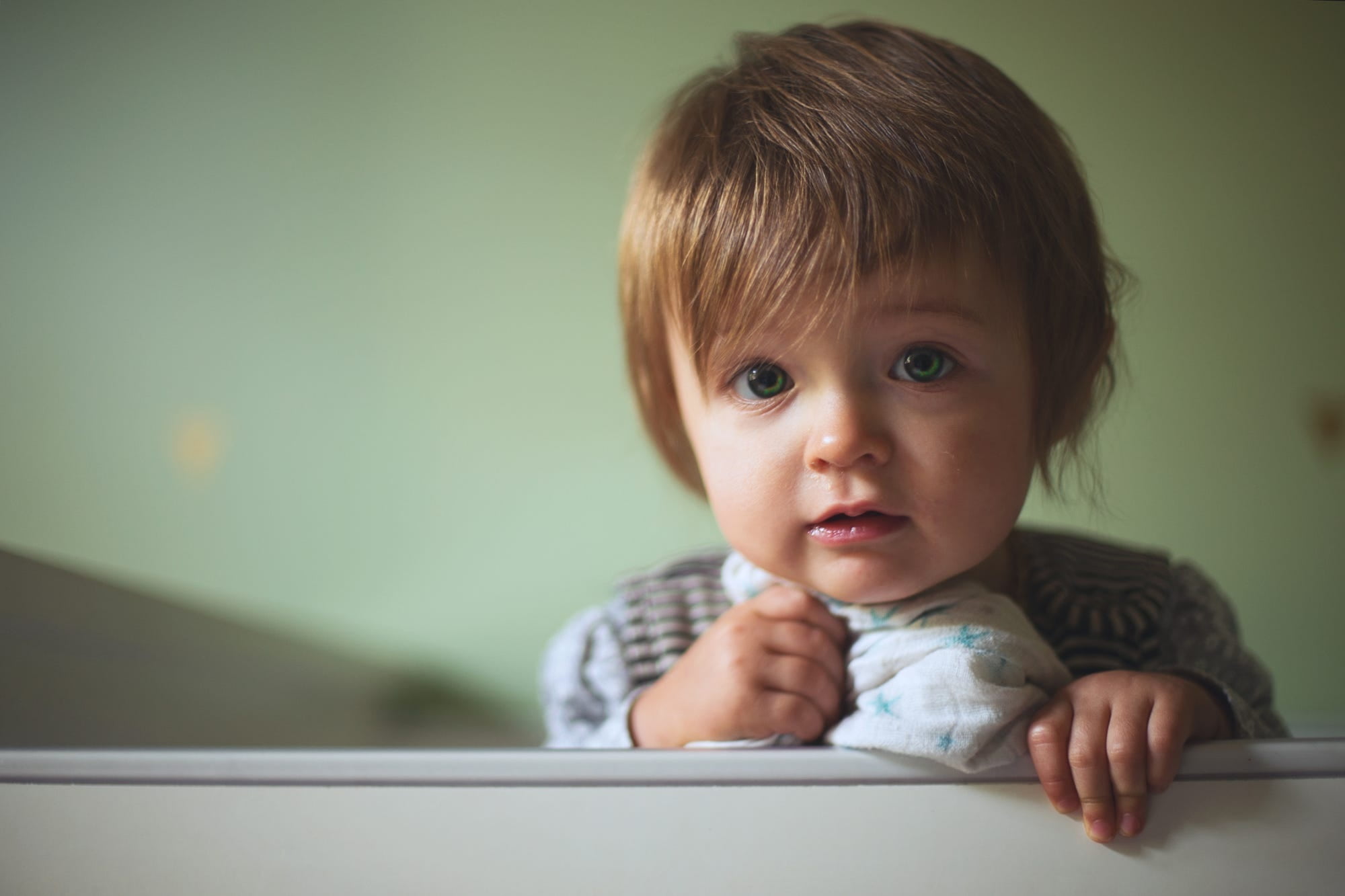happy, bed, cute baby, cute, human body part, human face, wearing, kid, looking, child, people, toddler, portrait, daughter, indoors, emotion, little, sleep, HD Wallpaper