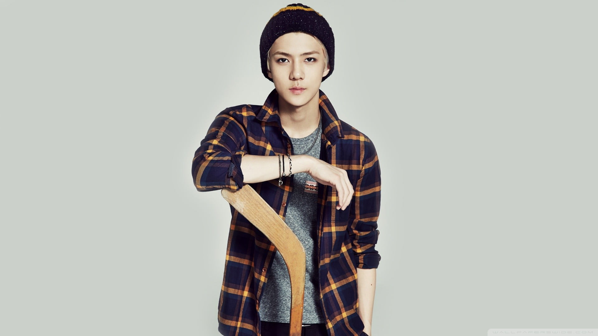 one person, checked pattern, s, adult, beauty, casual clothing, portrait, front view, simple background, young women, clothing, plaid shirt, indoors, Exo, HD Wallpaper