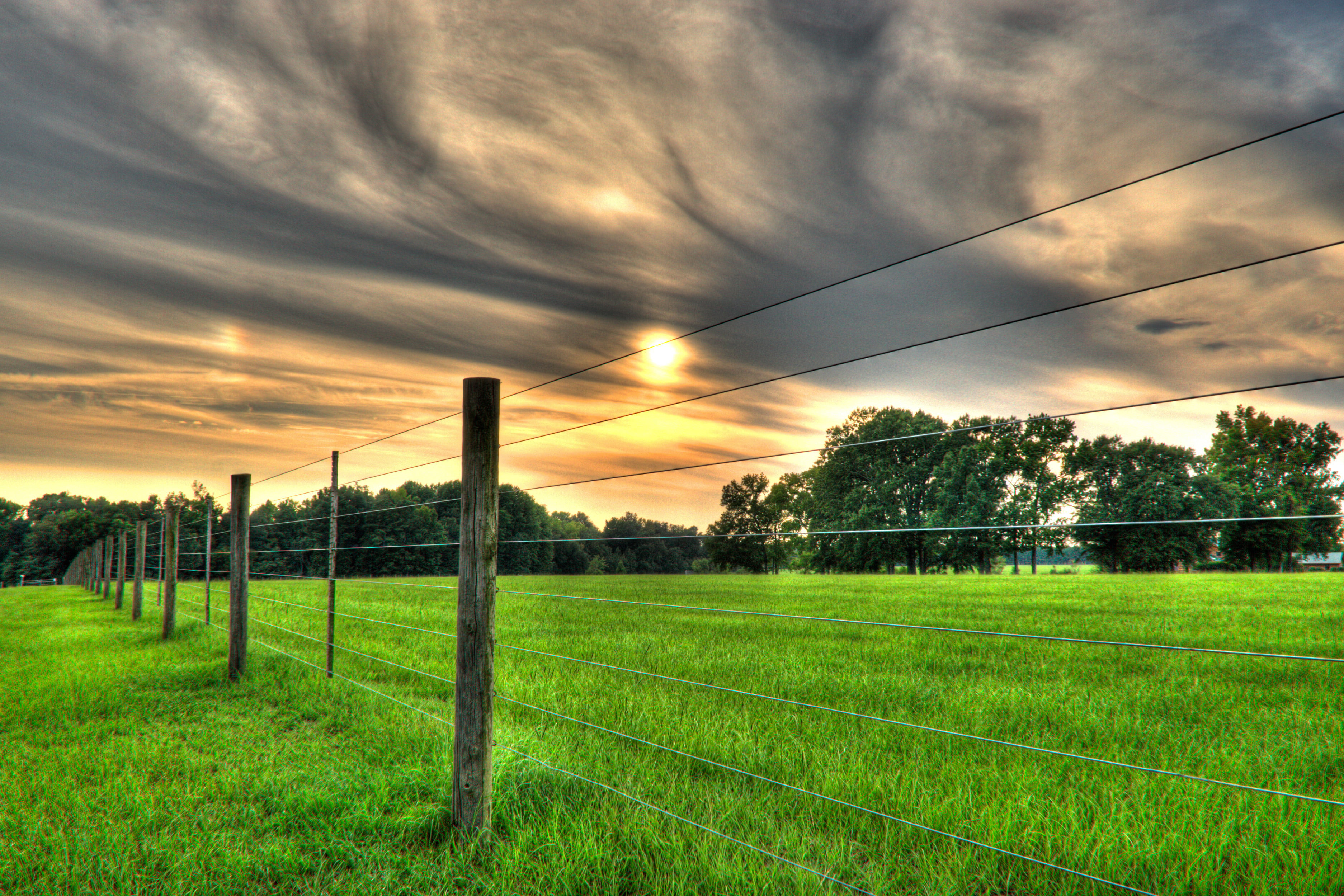 nature, sky, hdr, rural Scene, time, outdoors, agriculture, cloudy, Waynesborough, d200, grass, fence, 2K, farm, nikon  nikkor, landscape, green, Sunset, HD Wallpaper
