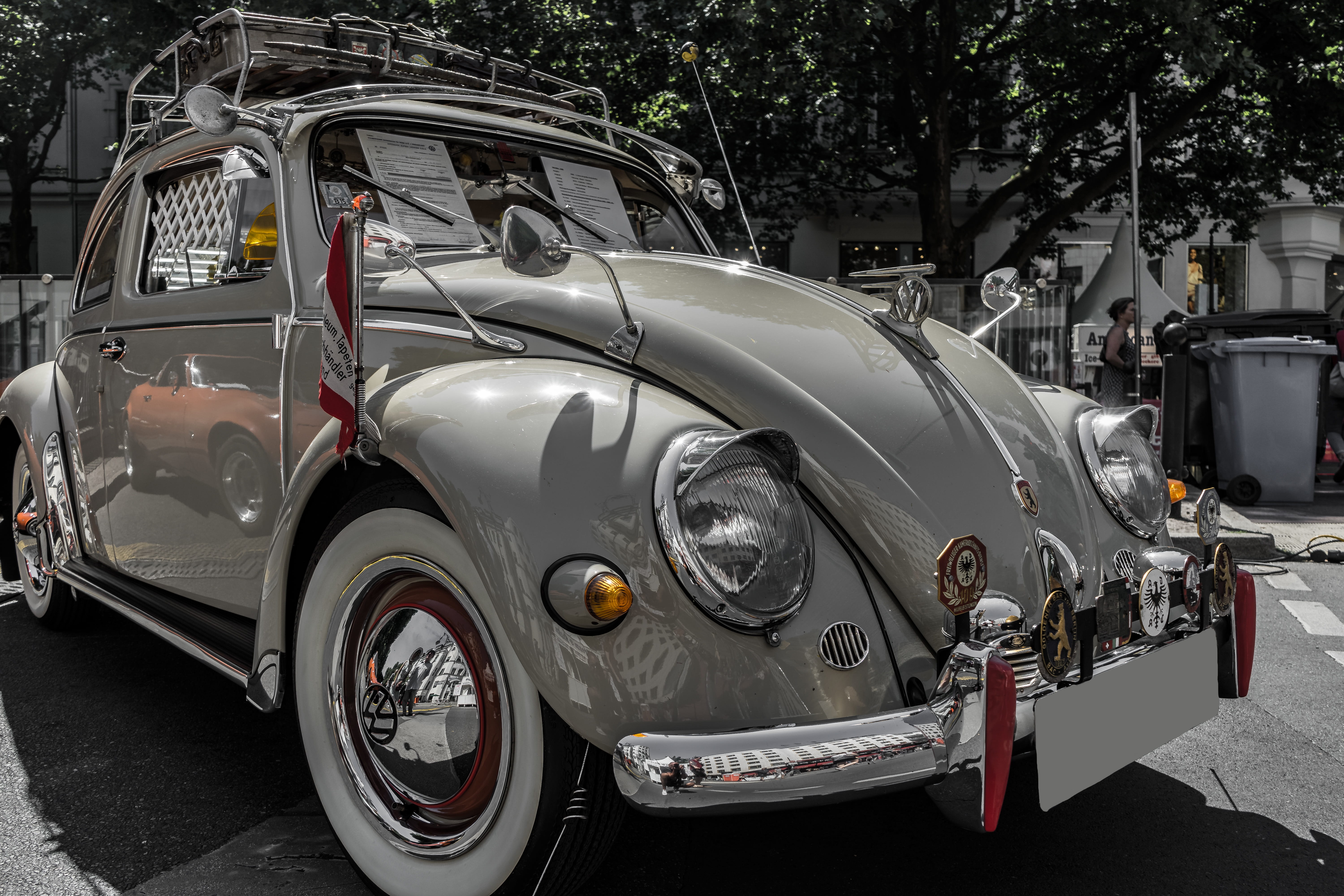 day, auto, metal, city, motor vehicle, architecture, stationary, vehicle, transportation, tree, automotive, vw beetle, classic, pkw, 5K, vintage car, volkswagen, HD Wallpaper