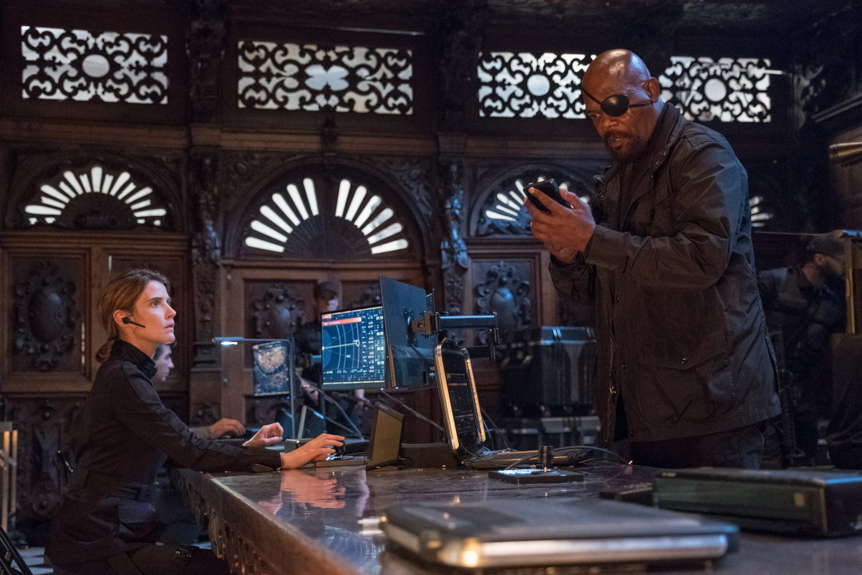 Maria Hill, Spider-Man: Far From Home, 2K, Nick Fury, Spider-Man, Cobie Smulders, Samuel L. Jackson, HD Wallpaper