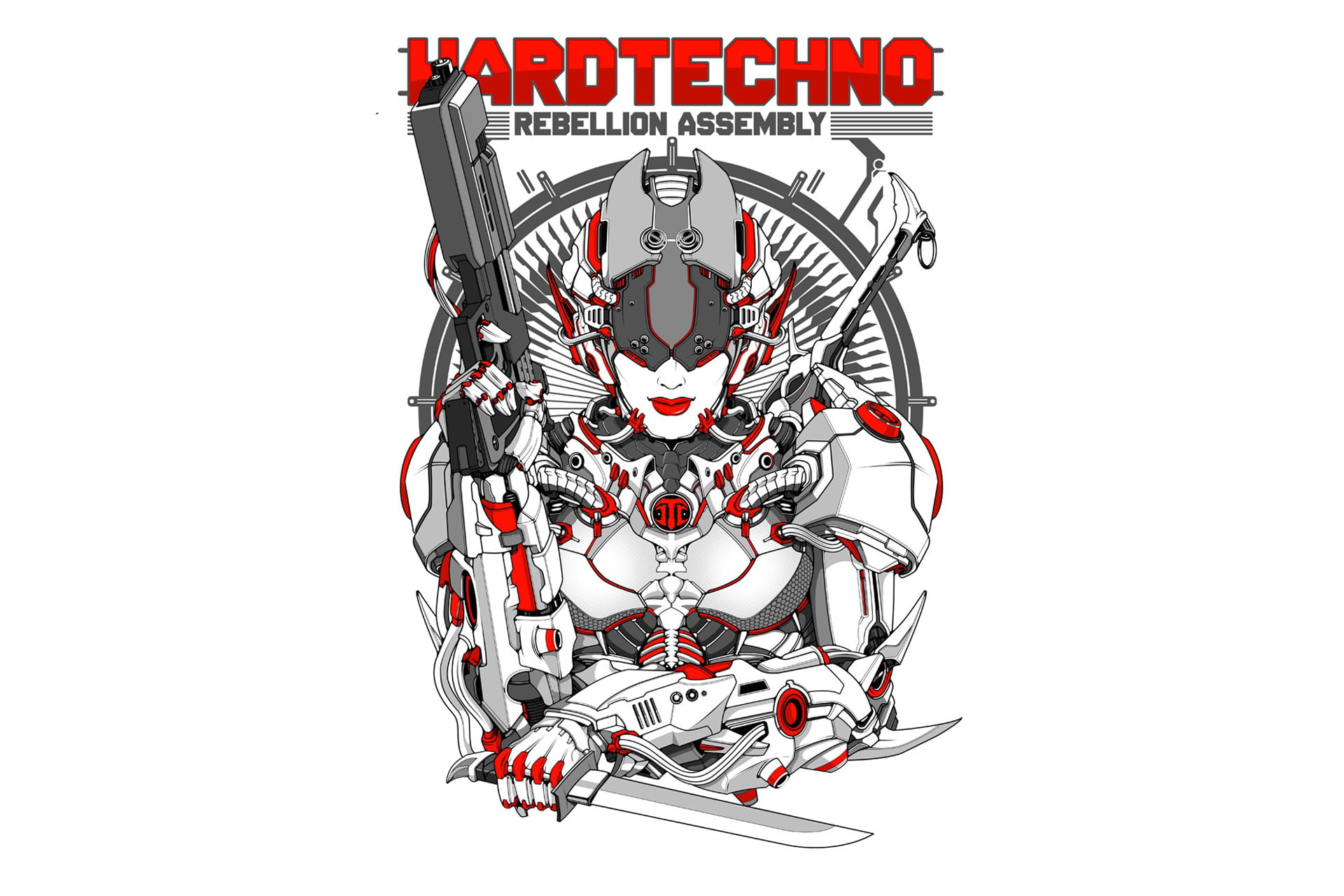 copy space, robot, western script, style, text, logo, human representation, red, large group of objects, white background, music, representation, weapon, HD Wallpaper