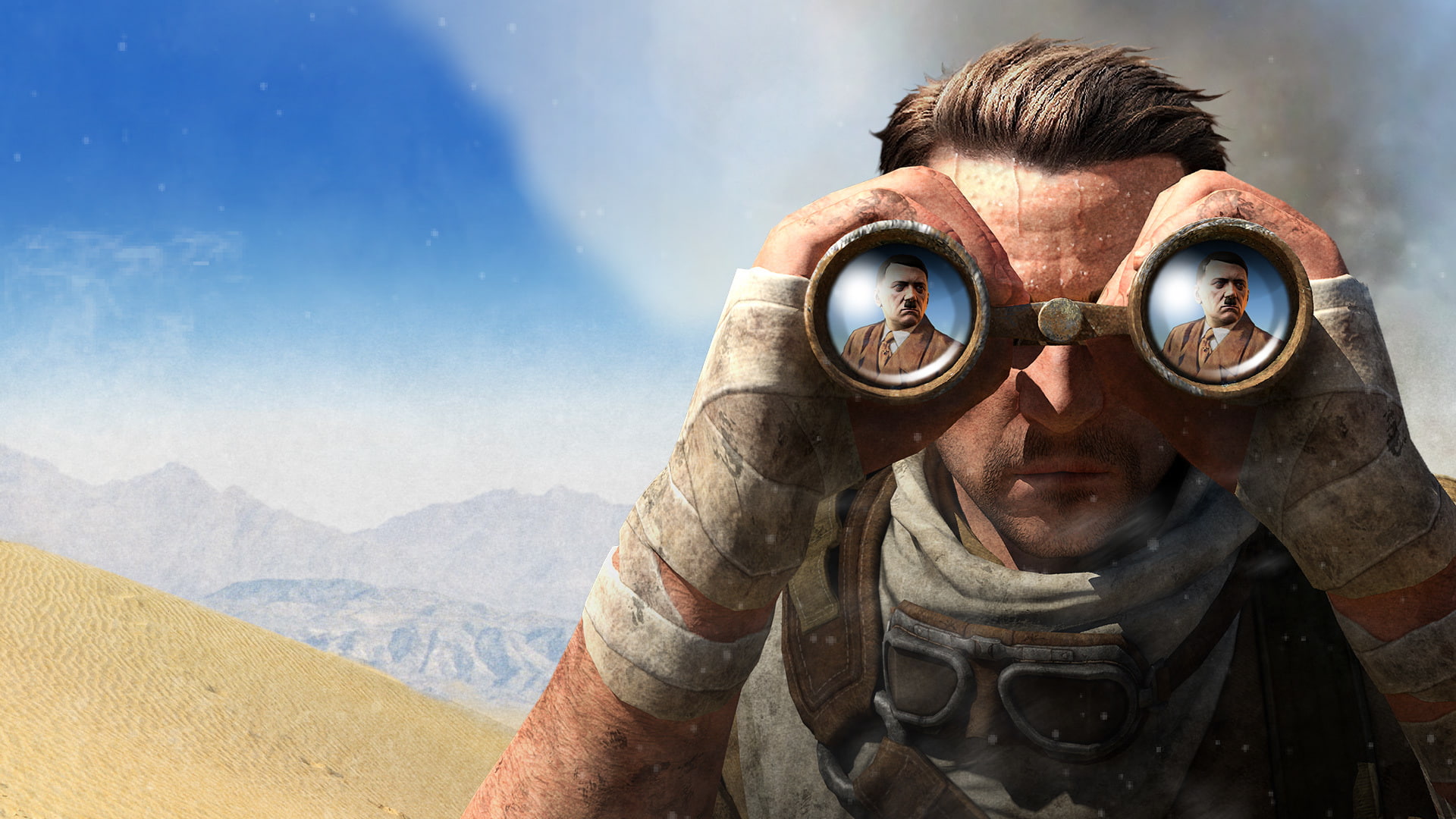 Scarf, Mountains, 1080P, 505 Games, Smoke, Elite Sniper, Sand, Sniper Elite 3, Sniper, Africa, Rebellion, Binoculars, Military, Karl Fairburne, Clouds, HD Wallpaper