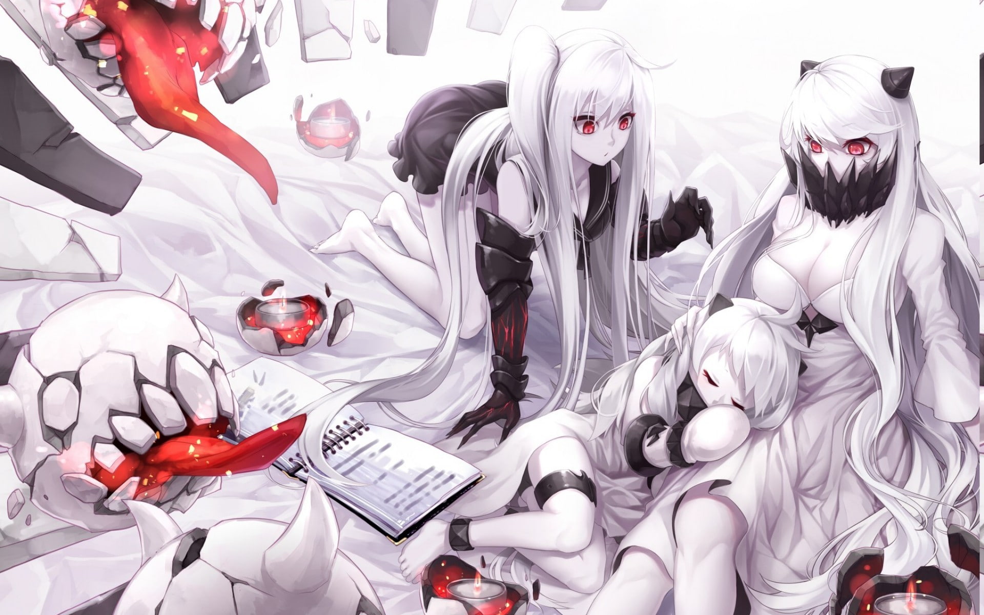 anime girls, red eyes, Aircraft Carrier Hime, Northern Ocean Hime, 1080P, white hair, Kantai Collection, HD Wallpaper
