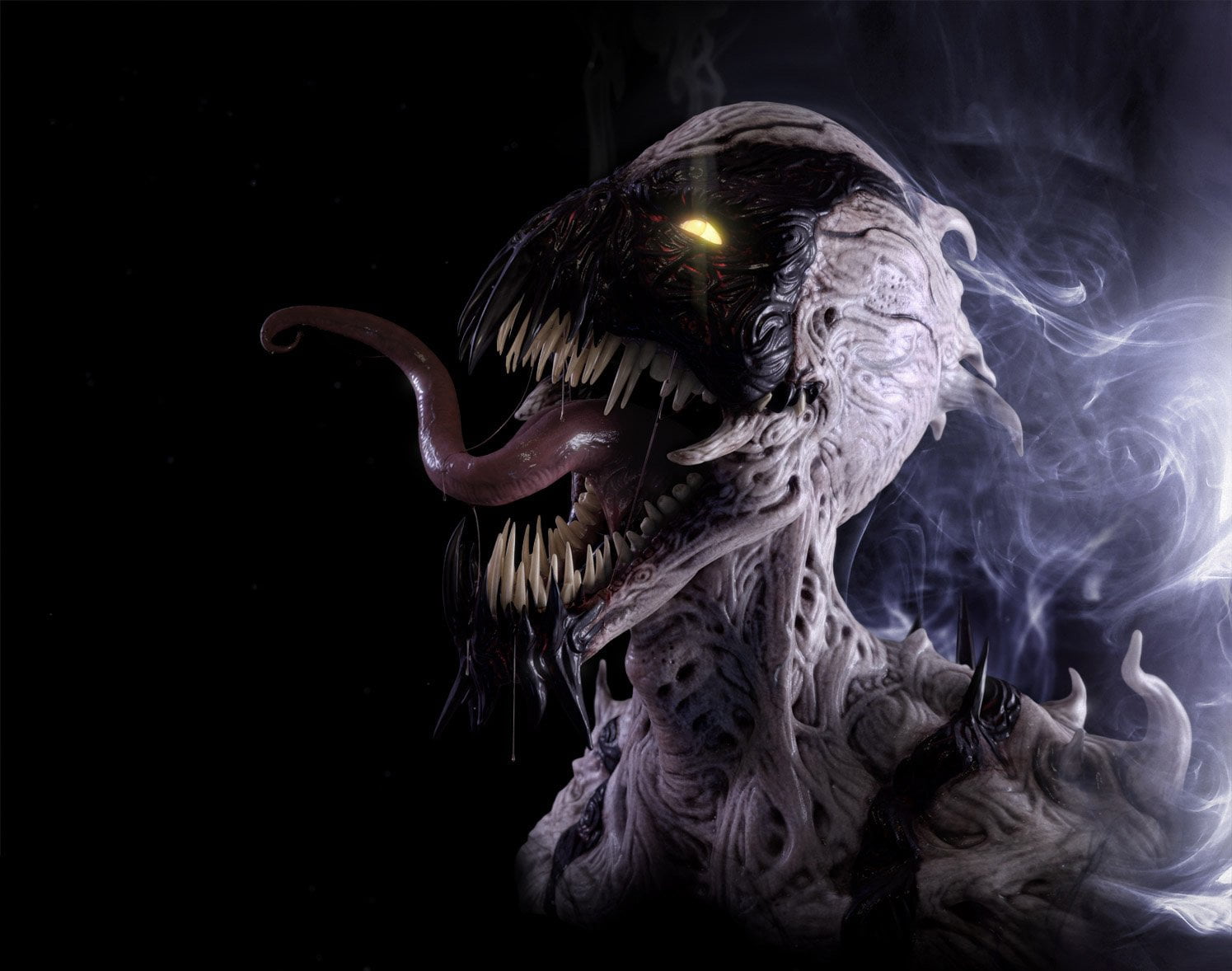 Venom, art and craft, one animal, copy space, burning, motion, dinosaur, black background, gray, indoors, animal representation, animal, vertebrate, smoke - physical structure, HD Wallpaper