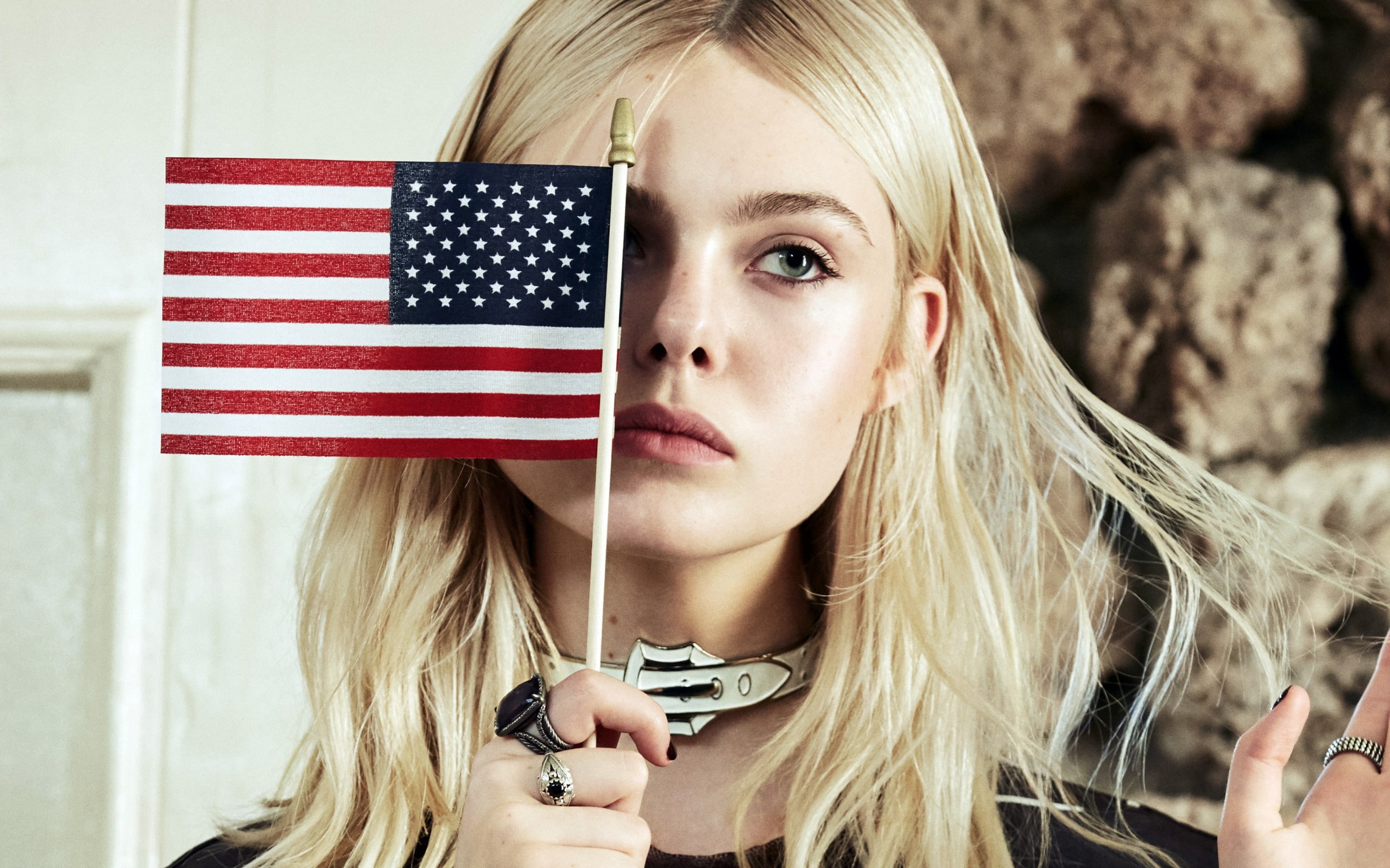 poster, young women, fanning, holding, portrait, government, hair, patriotism, flag, one person, 2K, beauty, blond hair, adult, beautiful woman, HD Wallpaper