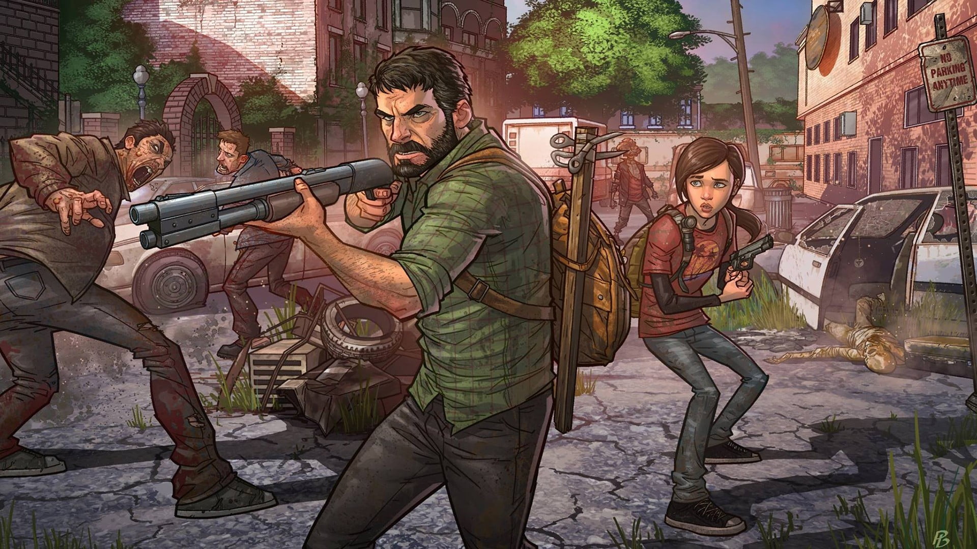 playing, outdoors, street, male, adult, conflict, leisure activity, men, architecture, video games, 1080P, building exterior, characters, The Last of Us, HD Wallpaper