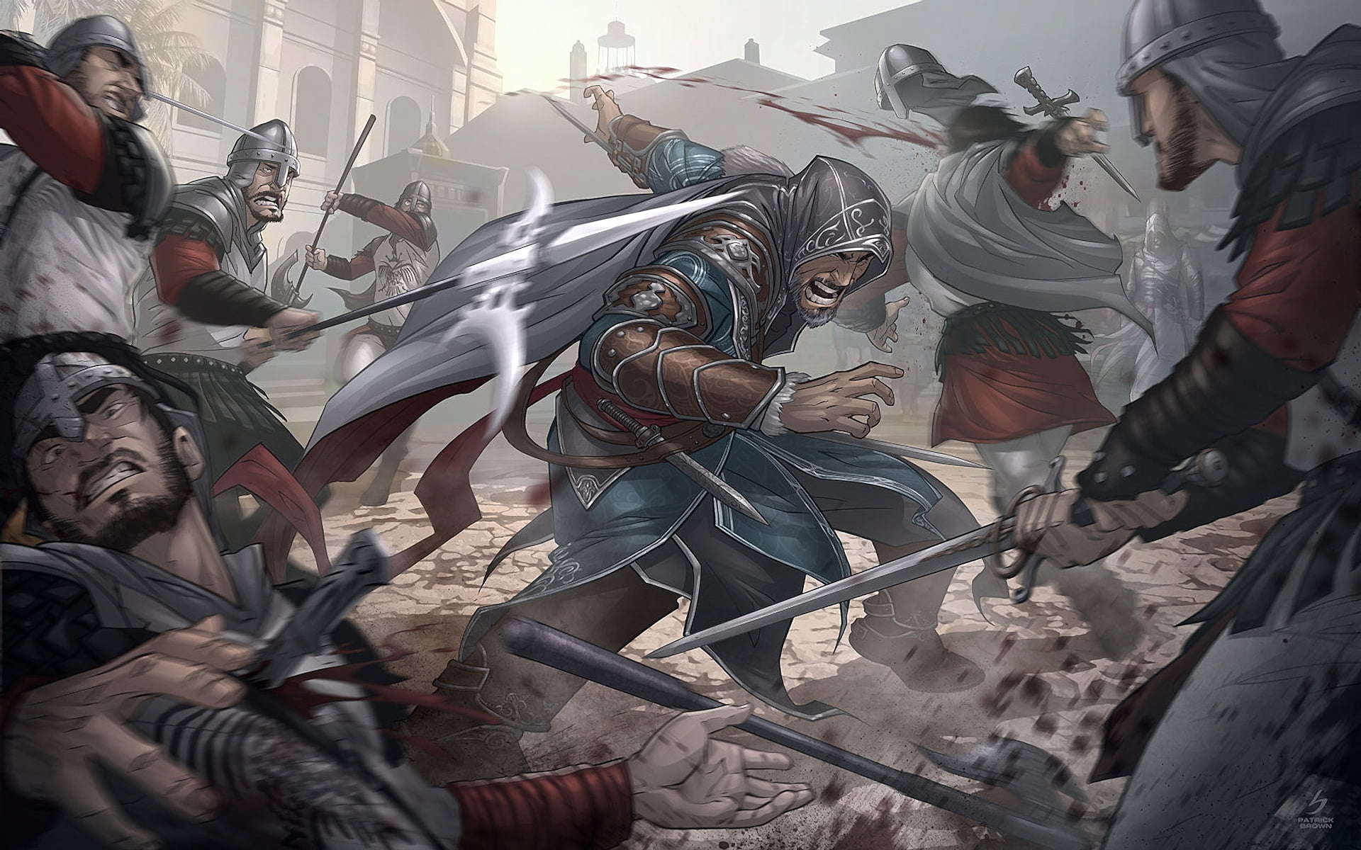 war, built structure, crowd, revelations, women, large group of people, lifestyles, people, danger, assassin, group of people, sunlight, illustration, low angle view, HD Wallpaper