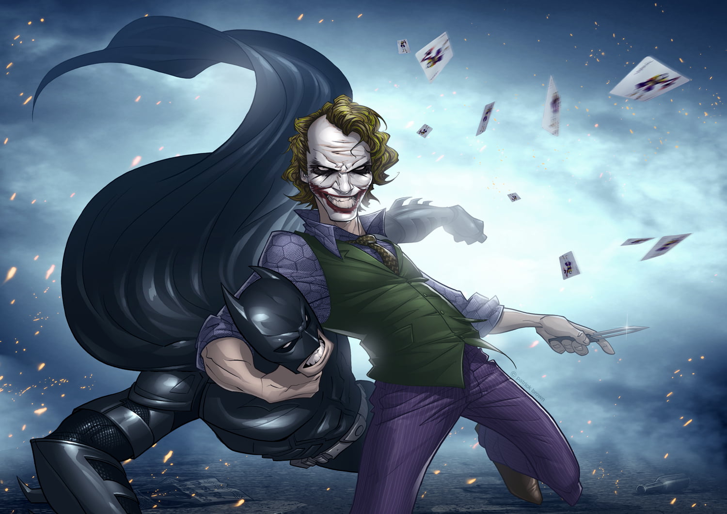 nature, astronomy, men, fantasy, women, patrick brown, casual clothing, sky, superhero, Joker, lifestyles, emotion, moon, people, festival, night, real people, HD Wallpaper