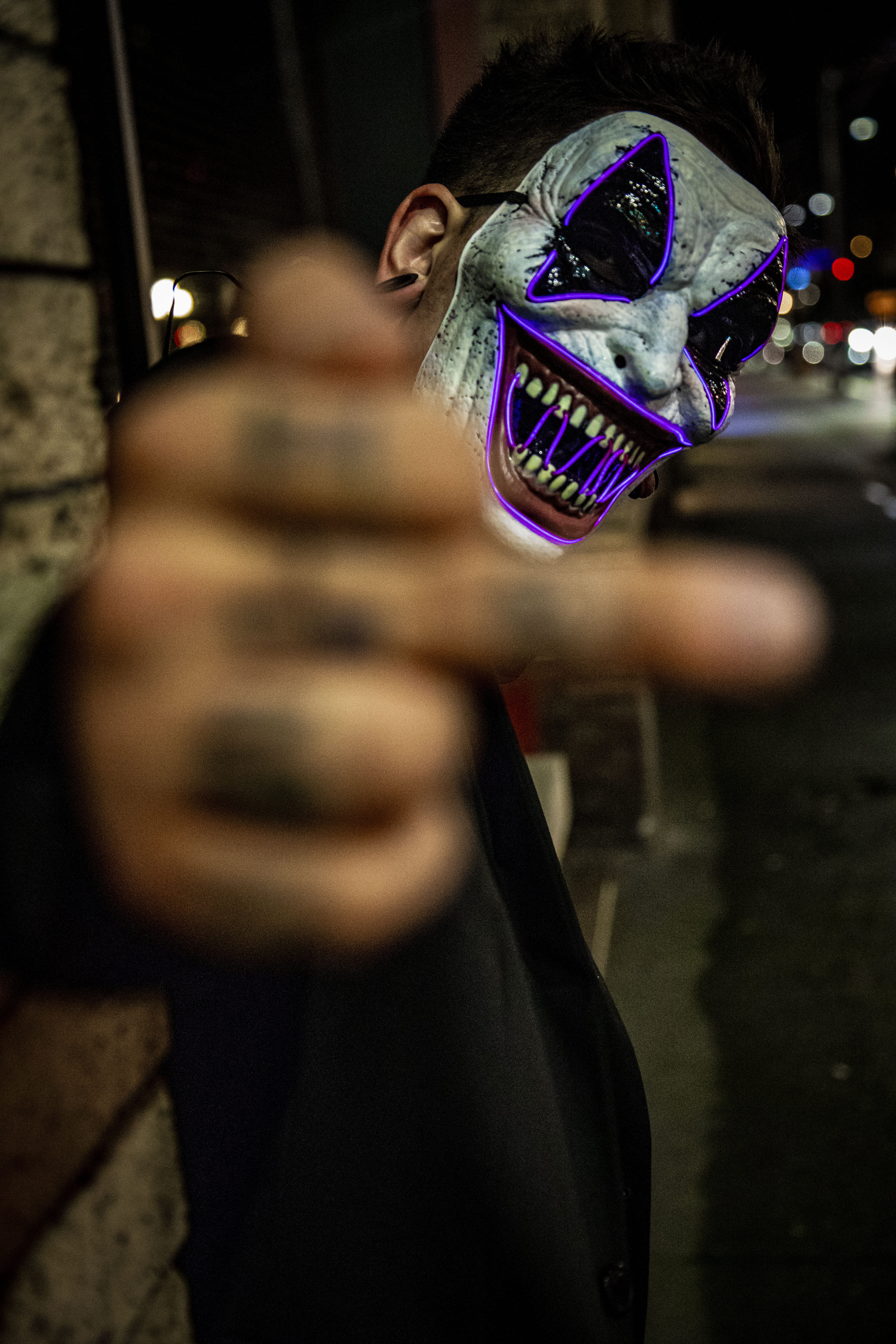 neon, ripper, disguise, lifestyles, clothing, one person, man, real people, leisure activities, white, mask, scopelife, photo, night life, apparel, arts culture and entertainment, Phone HD Wallpaper
