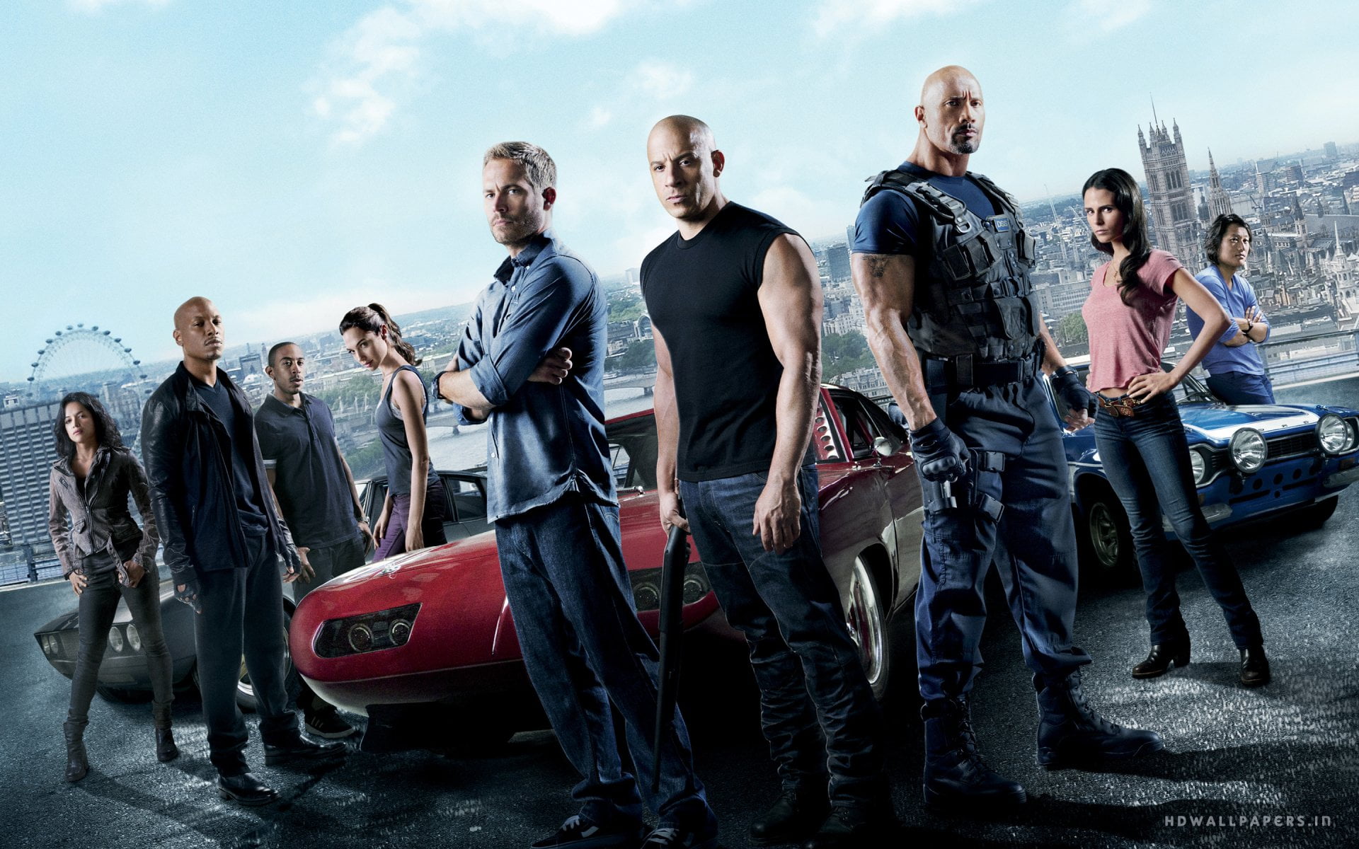 casual clothing, Jordana Brewster, young men, lifestyles, group of people, Tej (Fast and Furious), Fast and Furious 6, transportation, Dwayne Johnson, HD Wallpaper