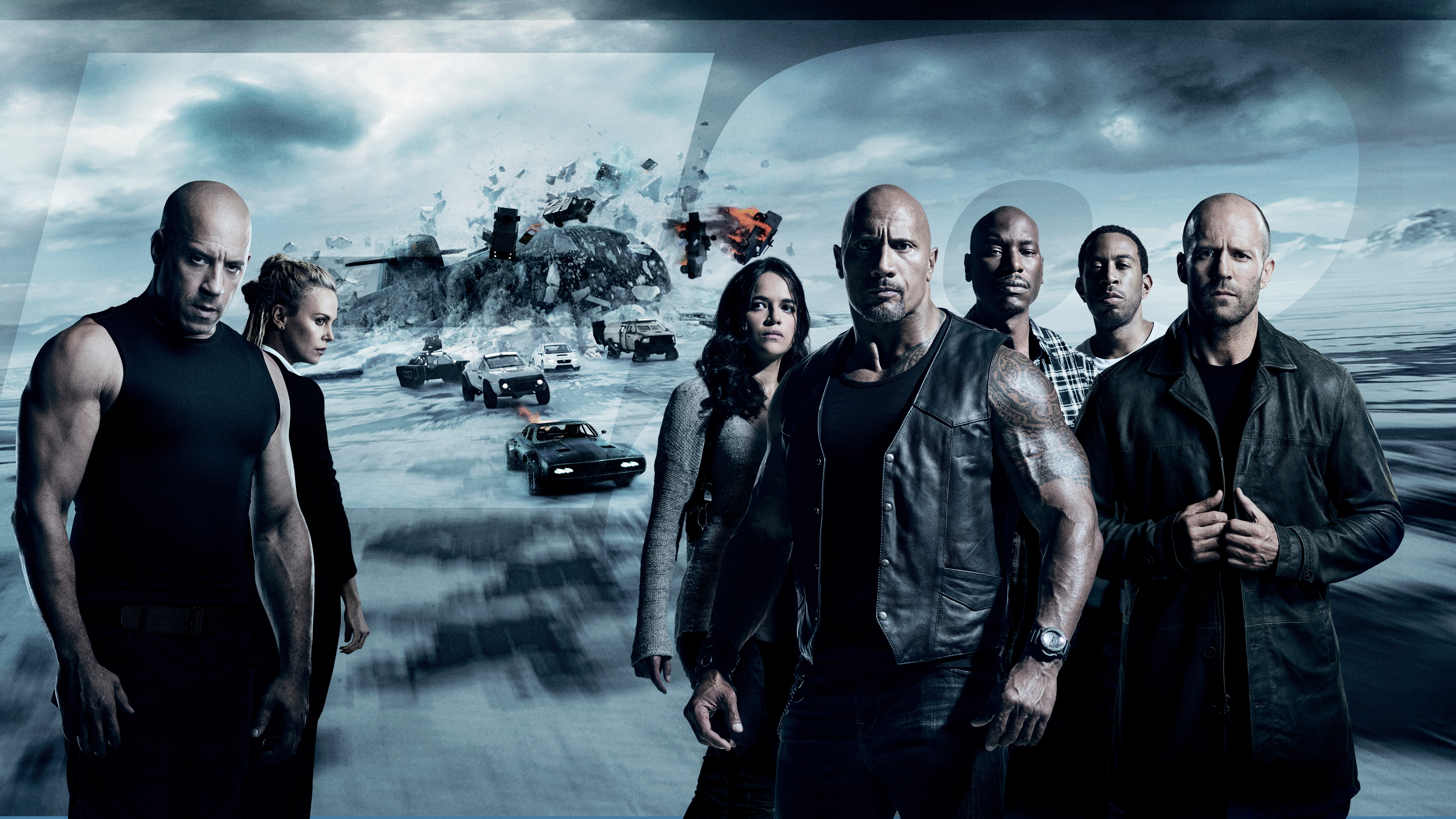 Michelle Rodriguez, Jason Statham, Tyrese Gibson, The Fate of the Furious, 8K, Ludacris, Vin Diesel, Charlize Theron, HD Wallpaper