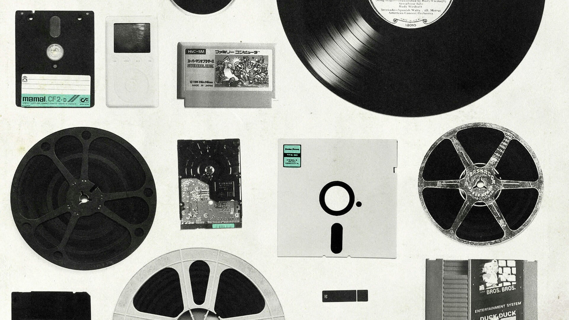 floppy, tape, variation, geometric shape, record, directly above, old, still life, old school, table, retro styled, 1080P, audio, arts culture and entertainment, HD Wallpaper