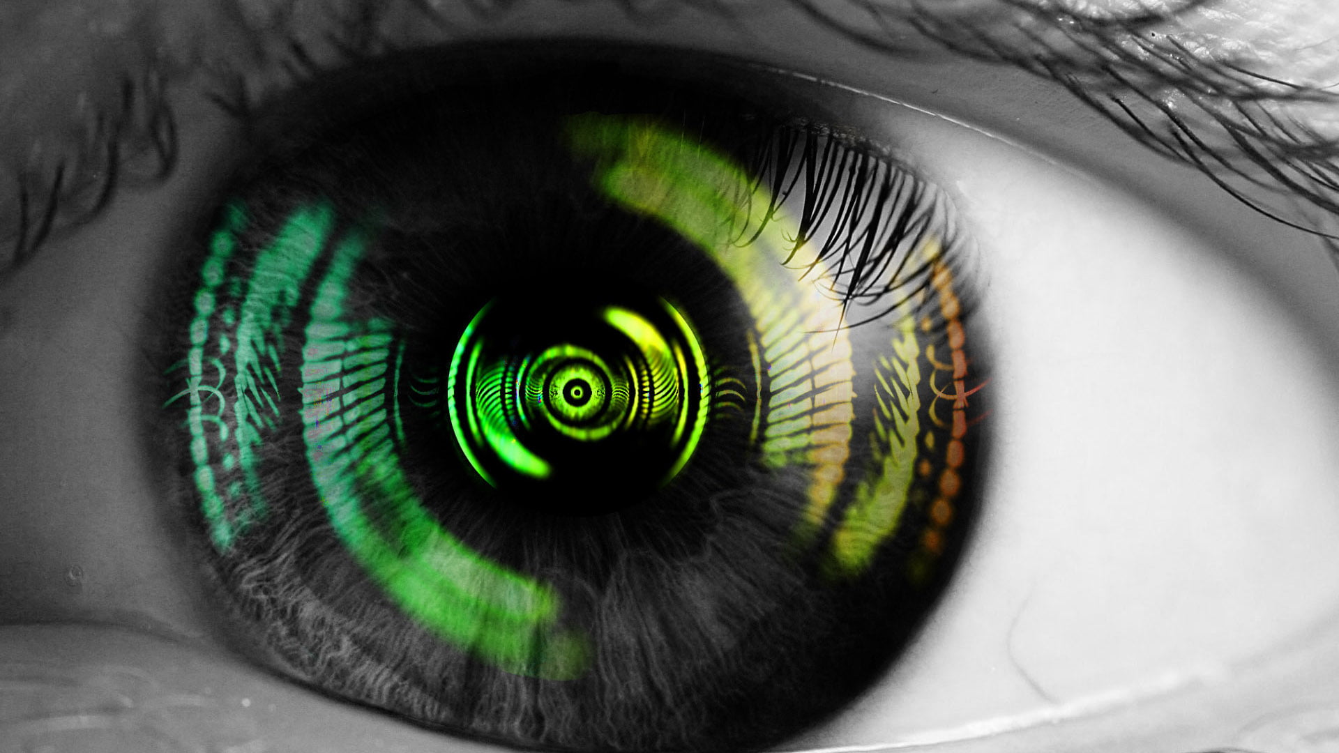 1080P, eyeball, eyesight, light, shape, generated, curve, motion, eye, style, futuristic, iris - eye, green color, life, digital, texture, technology, HD Wallpaper