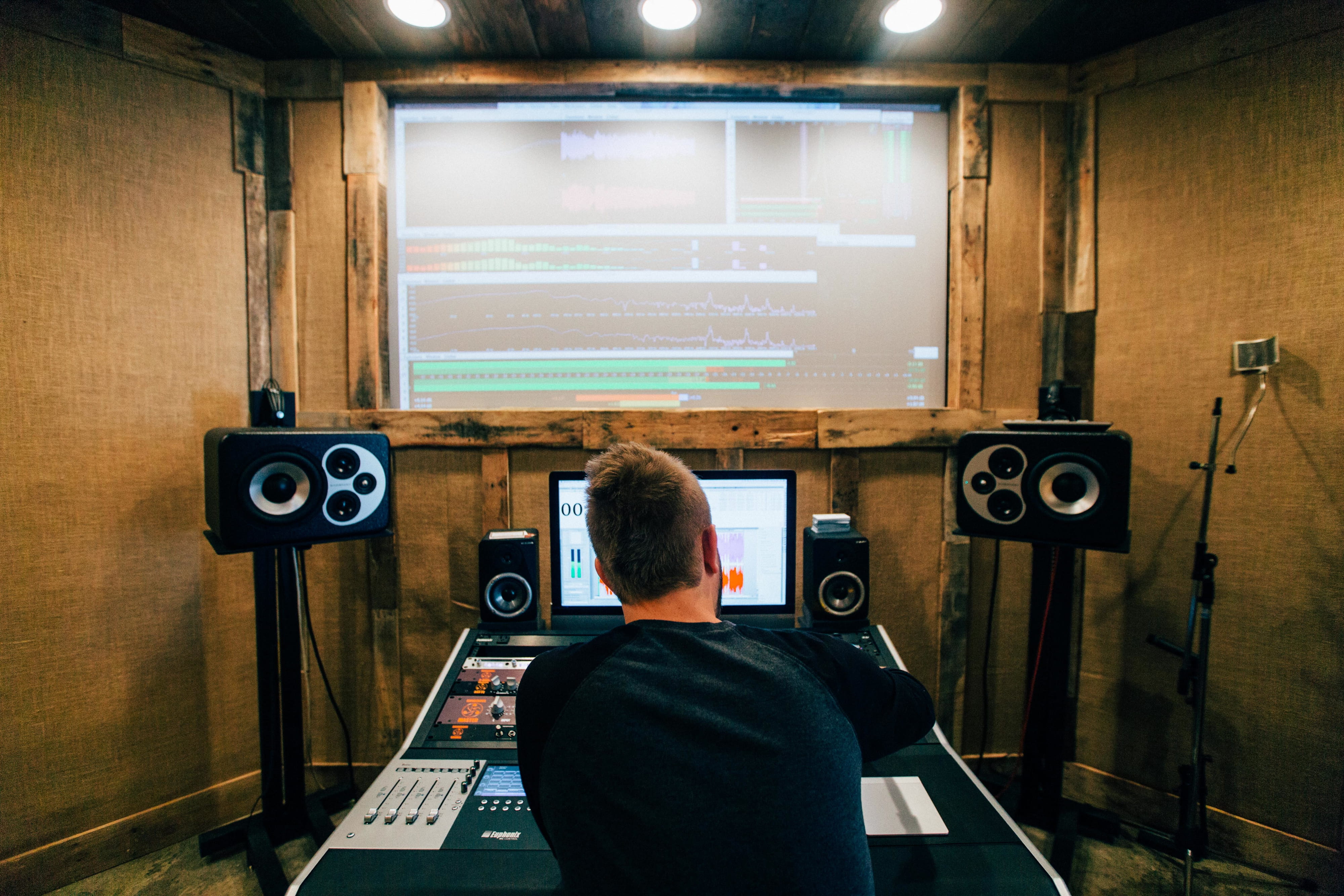 communication, sound, equipment, lifestyle, audio equipment, arts culture and entertainment, real people, studio, sound recording equipment, rear view, HD Wallpaper