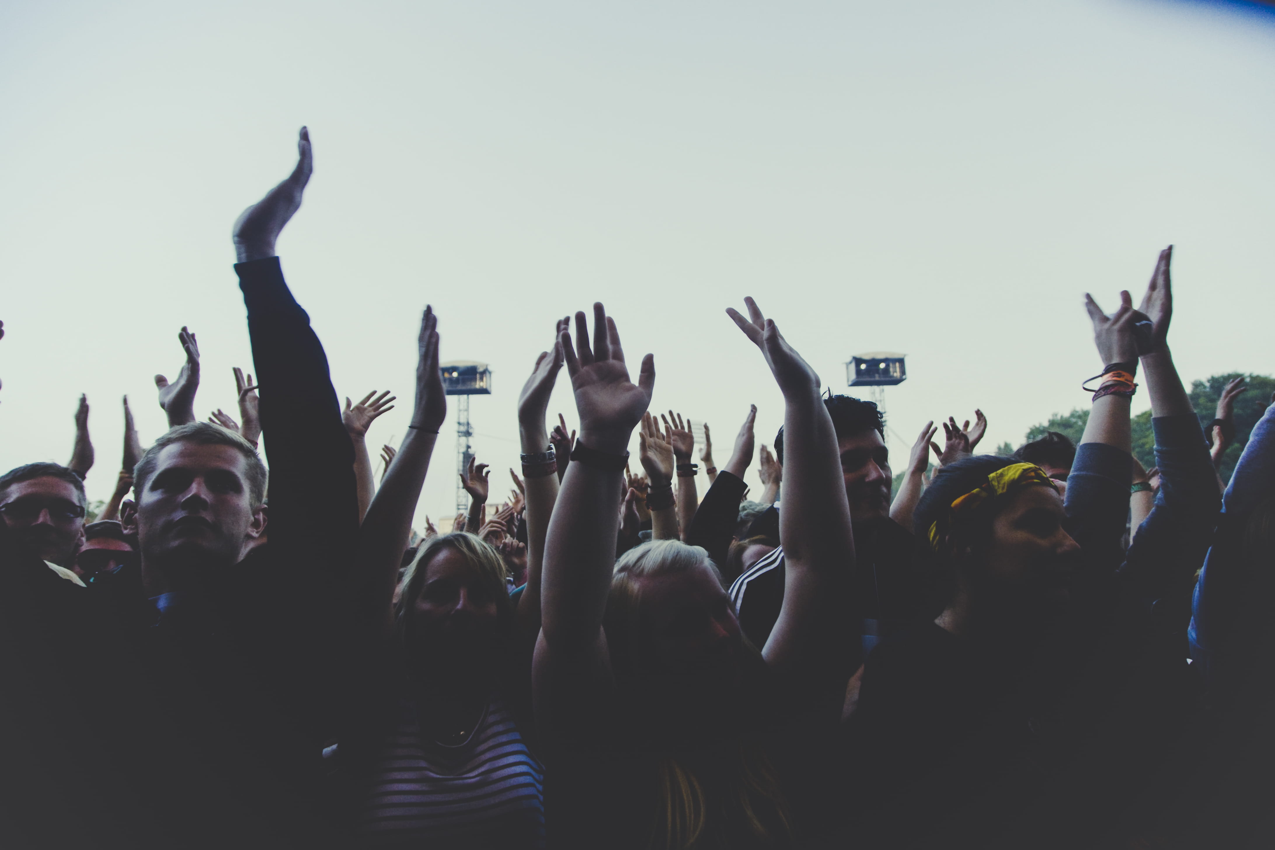 sunglasses, 4K, lifestyles, group of people, human arm, hand, fun, hand raised, crowd, light, festival, accessory, nightlife, leisure activity, event, HD Wallpaper