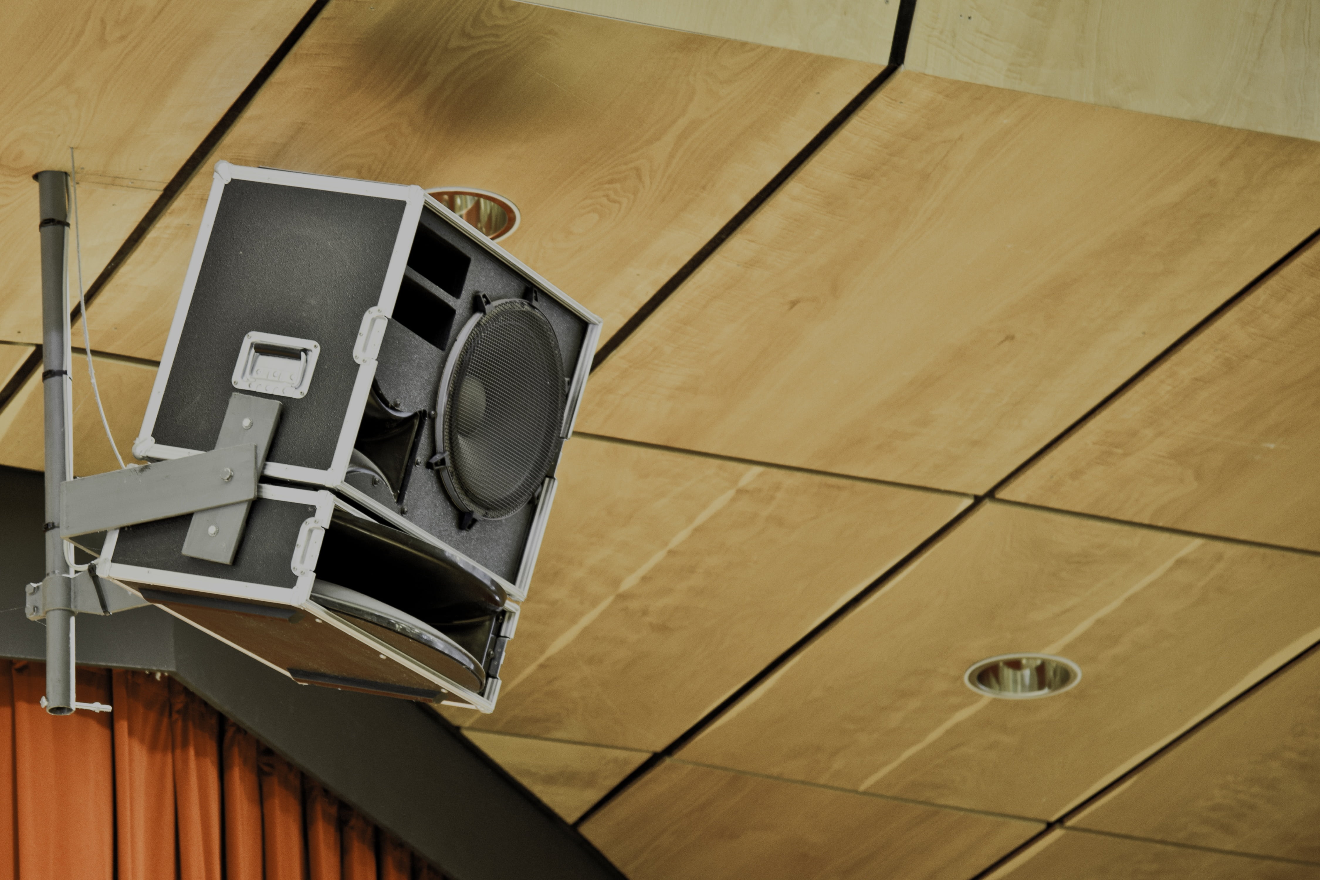concert, sound, metal, absence, electricity, black color, high angle view, box, indoors, no people, hardwood floor, flooring, speakers, communication, technology, HD Wallpaper