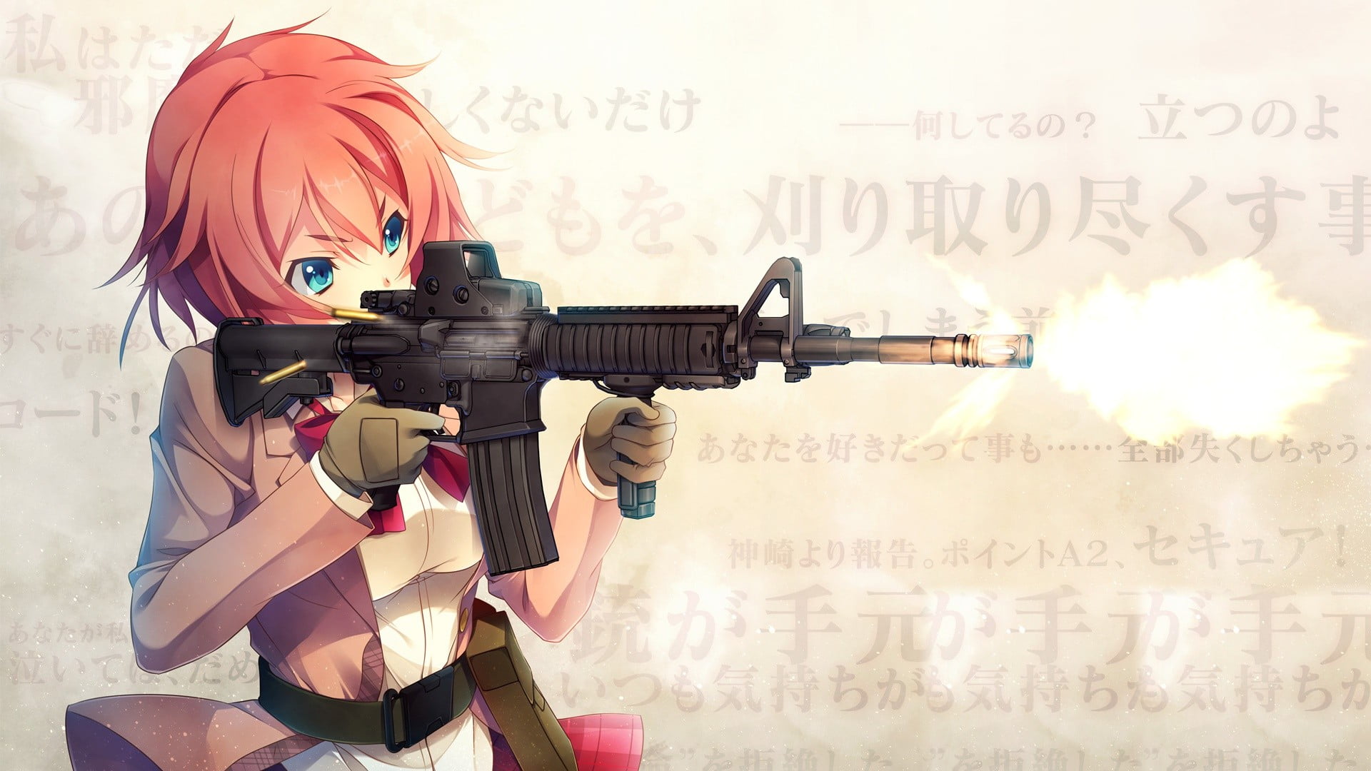 uniform, Innocent Bullet, communication, one person, standing, camera - photographic equipment, anime girls, clothing, girls with guns, weapon, HD Wallpaper