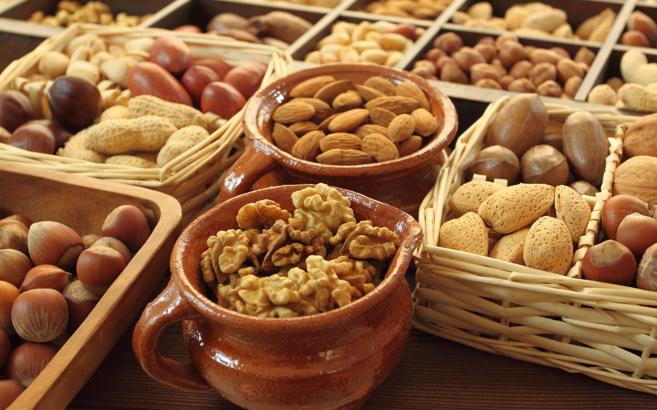 2K, Acorn, Food, Nuts, Almond, Pots, Basket, Walnut, HD Wallpaper