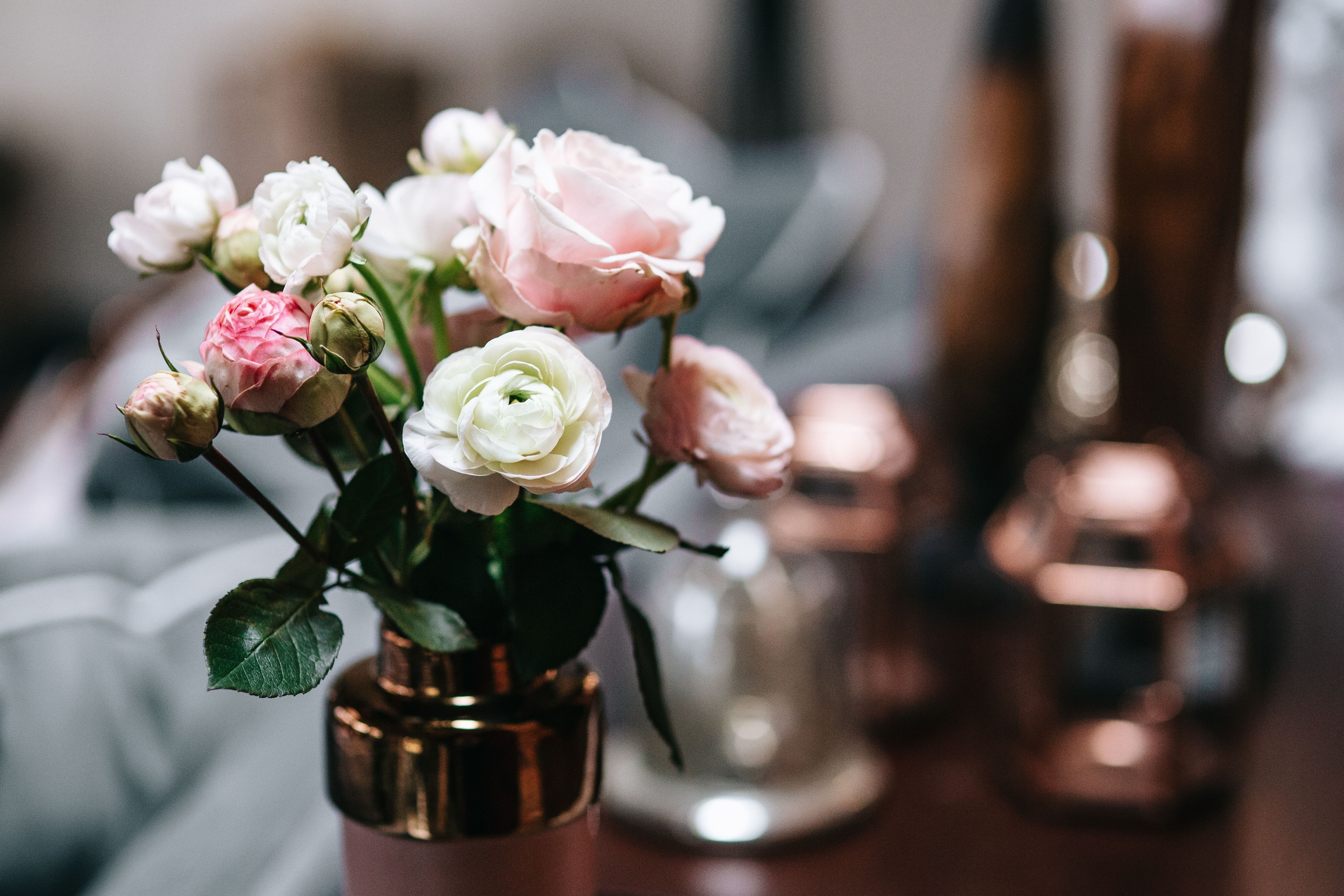 lovely flowers, no people, plant, side, beauty in nature, pink color, petal, home decor, arrangement, pink roses, nature, flower, table, side table, flowers, HD Wallpaper