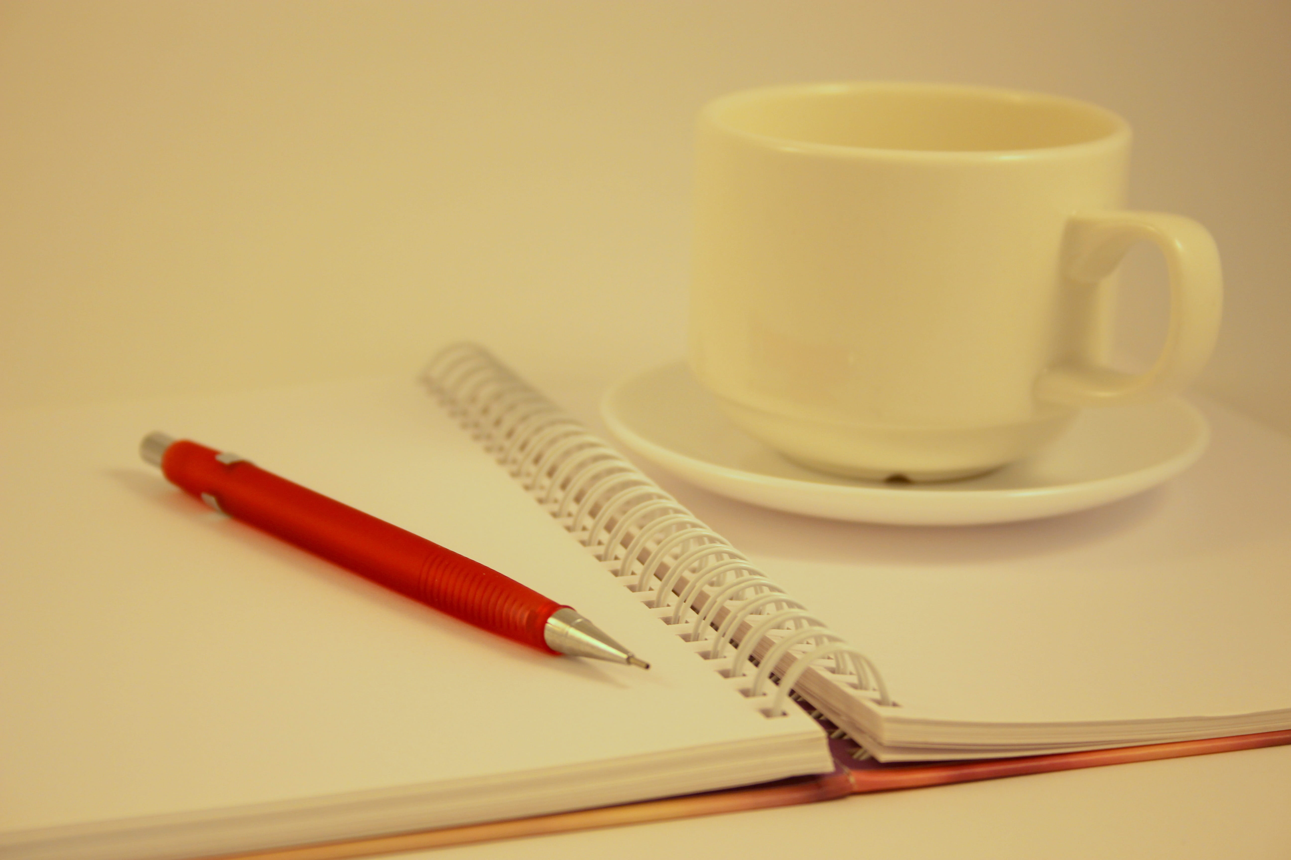 close-up, tea cup, morning, table, work, pencil, spiral notebook, no people, coffee Cup, top, cup, note pad, beside, page, opened, writer, coffee - Drink, HD Wallpaper