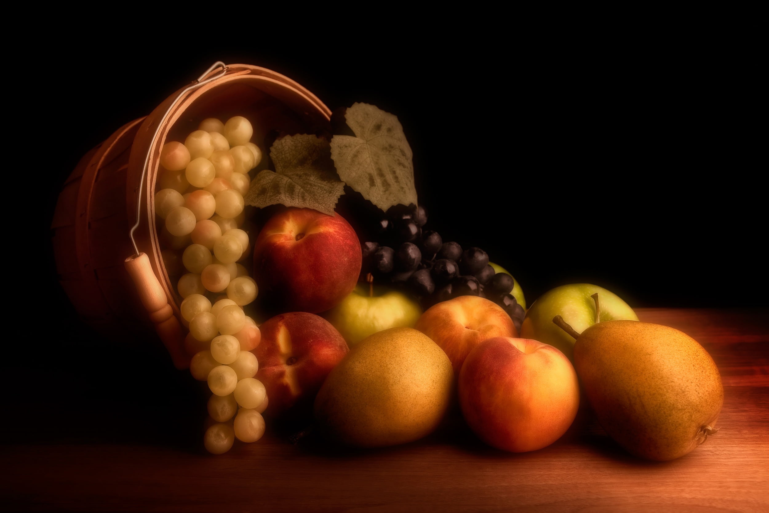 painting, still life, choice, fruits, apple - fruit, indoors, citrus fruit, studio shot, no people, basket, grape, colored background, orange - fruit, 1080P, HD Wallpaper