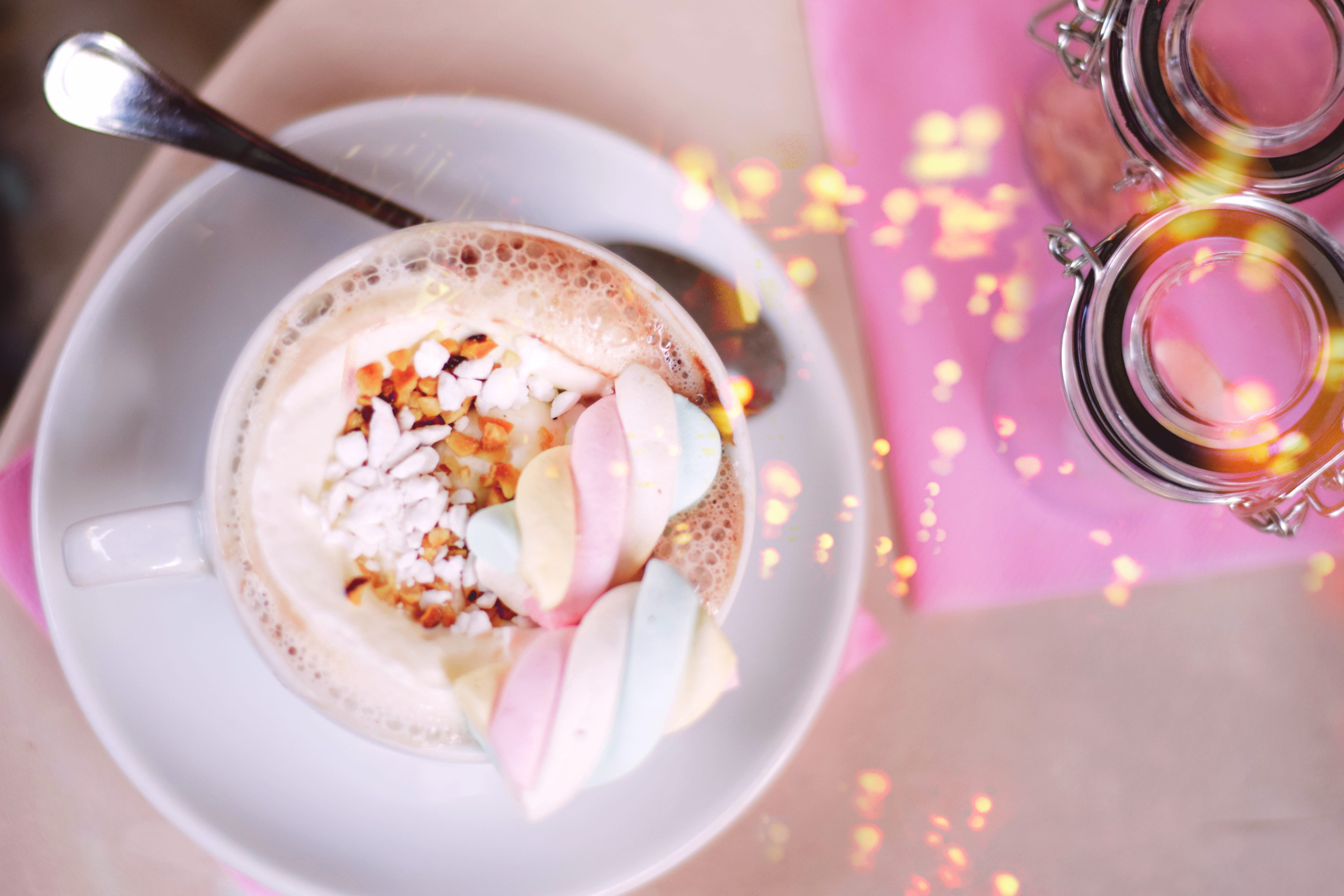 kitchen utensil, sweet food, eating utensil, high angle view, ready-to-eat, dish, dessert, pink, directly above, italy, 5K, porcelain, breakfast, glass, HD Wallpaper