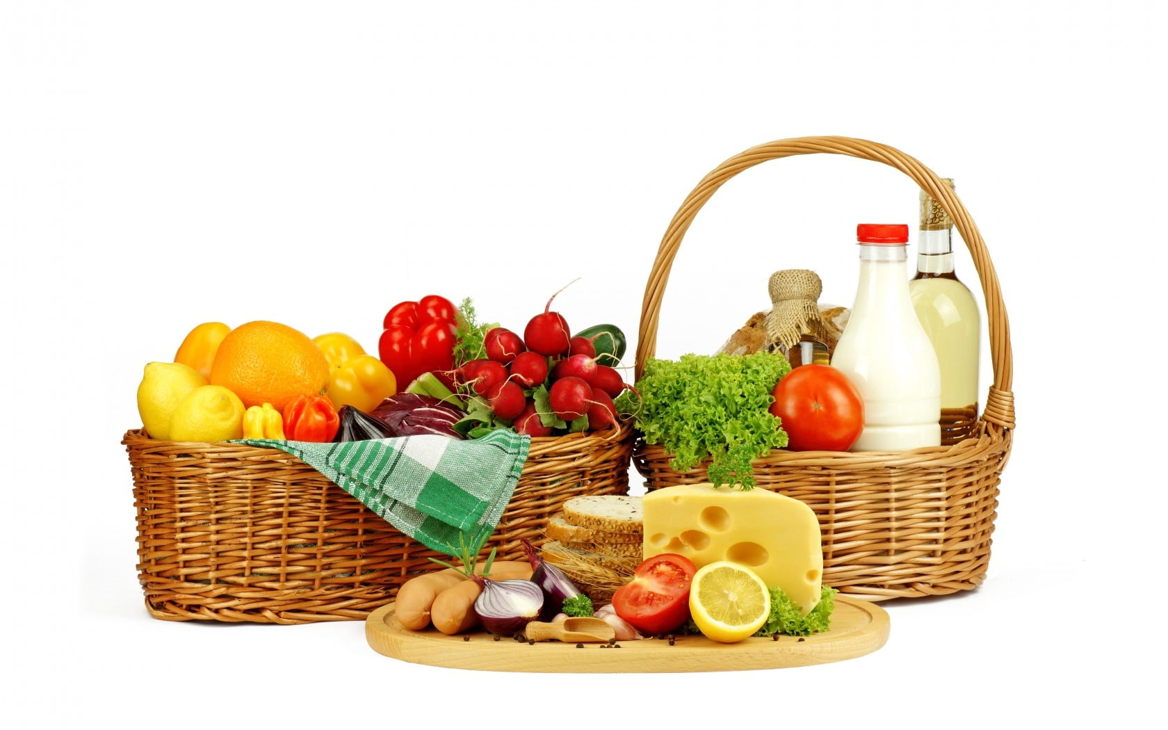 ingredient, indoors, vegetarian Food, pepper - Vegetable, eggs, apple - Fruit, grape, milk, no people, groceries, freshness, cucumber, tomato, isolated, HD Wallpaper