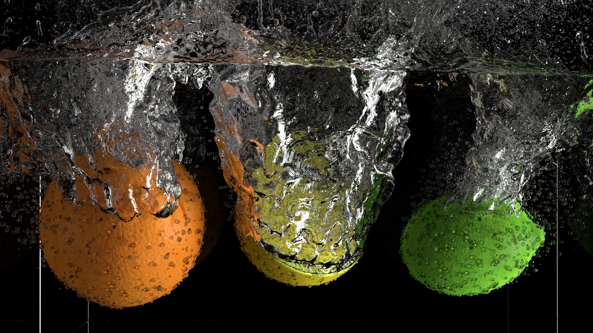 liquid, lemons, fruit, healthy eating, water, fruits, close-up, green color, food and drink, black background, three, side by side, assorted, still life, HD Wallpaper