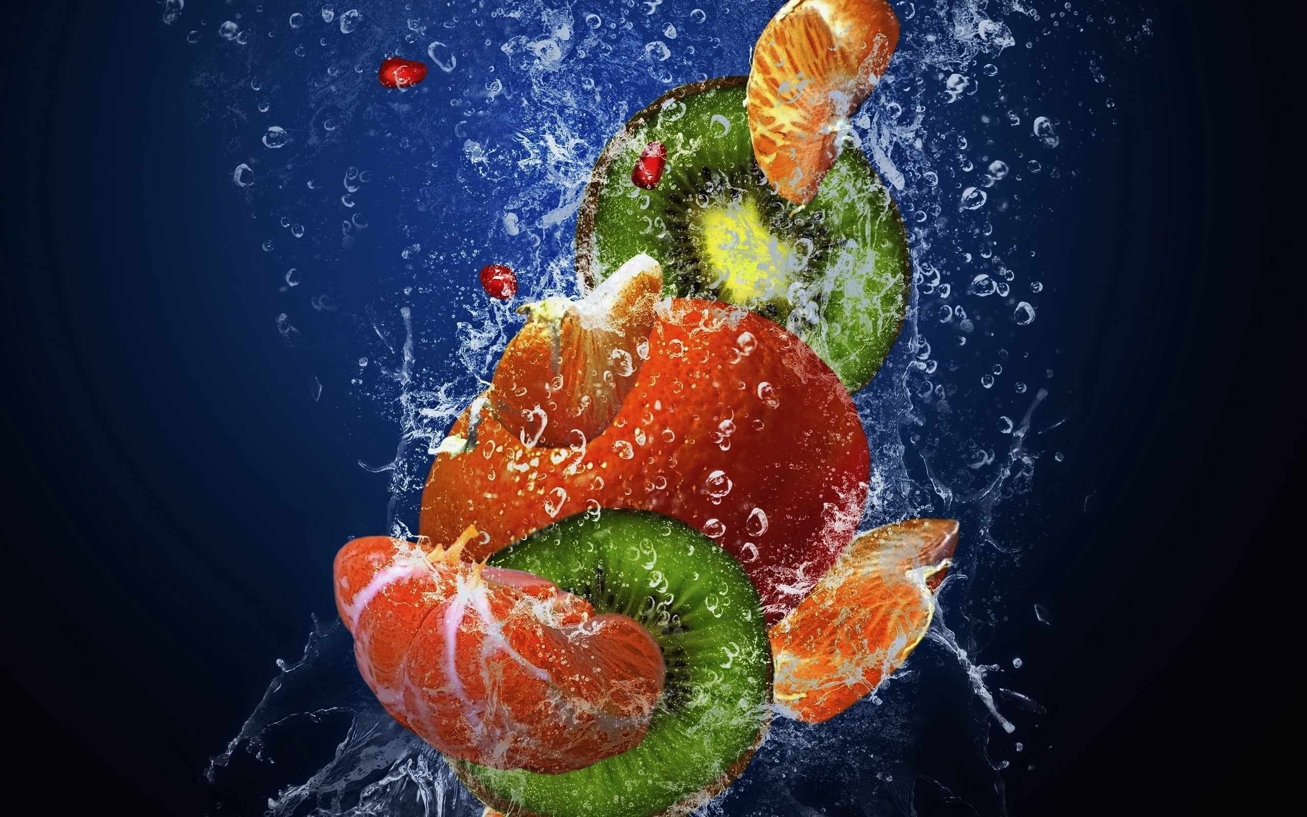 mandarin, sprays, water, 2K, fruit, fresh, kiwi, drops, pomegranate, HD Wallpaper