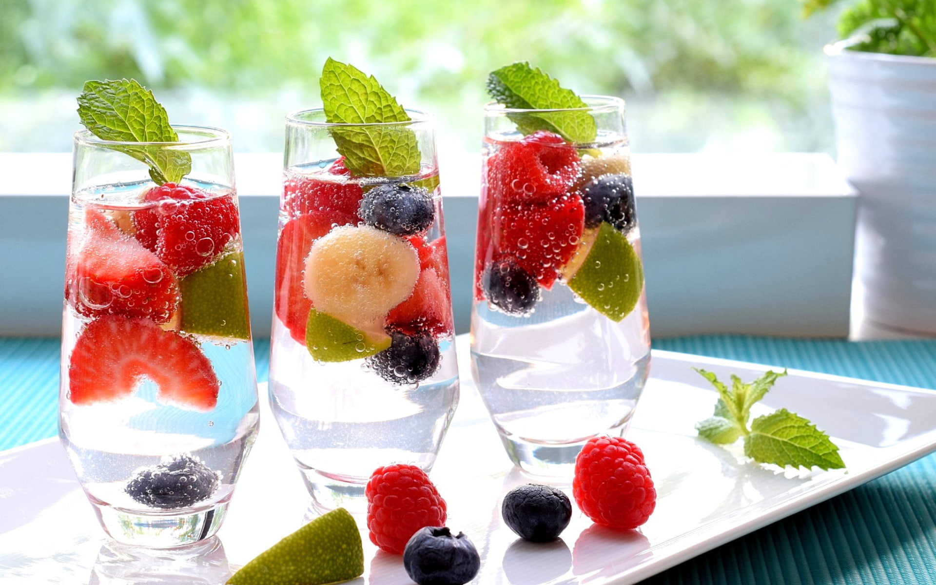 raspberry, cocktail, food, blackberry, 1080P, drinks, water, fruits, HD Wallpaper