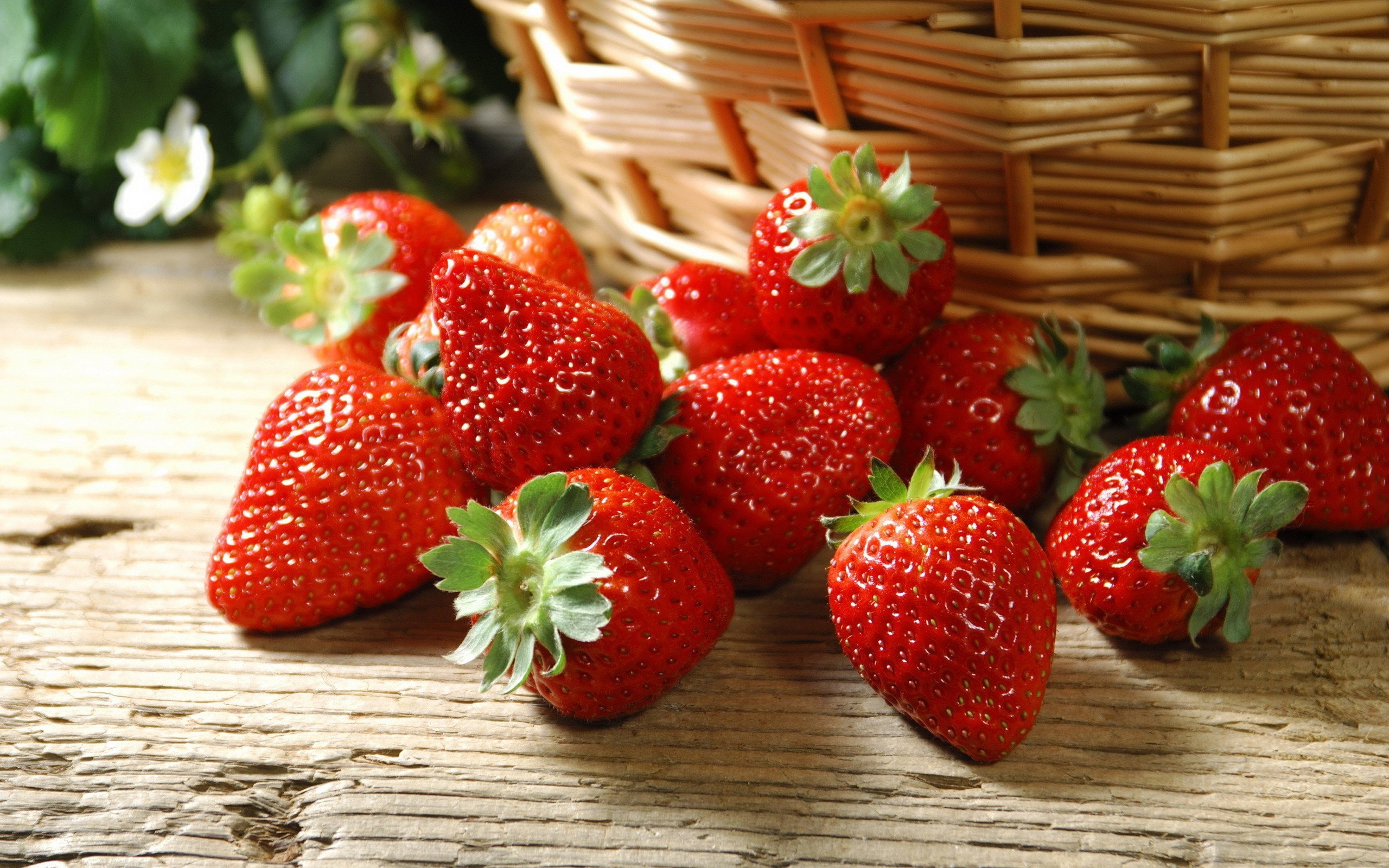 strawberry, wooden surface, baskets, container, day, ripe, wood - material, no people, strawberries, food, basket, juicy, red, close-up, freshness, food and drink, HD Wallpaper