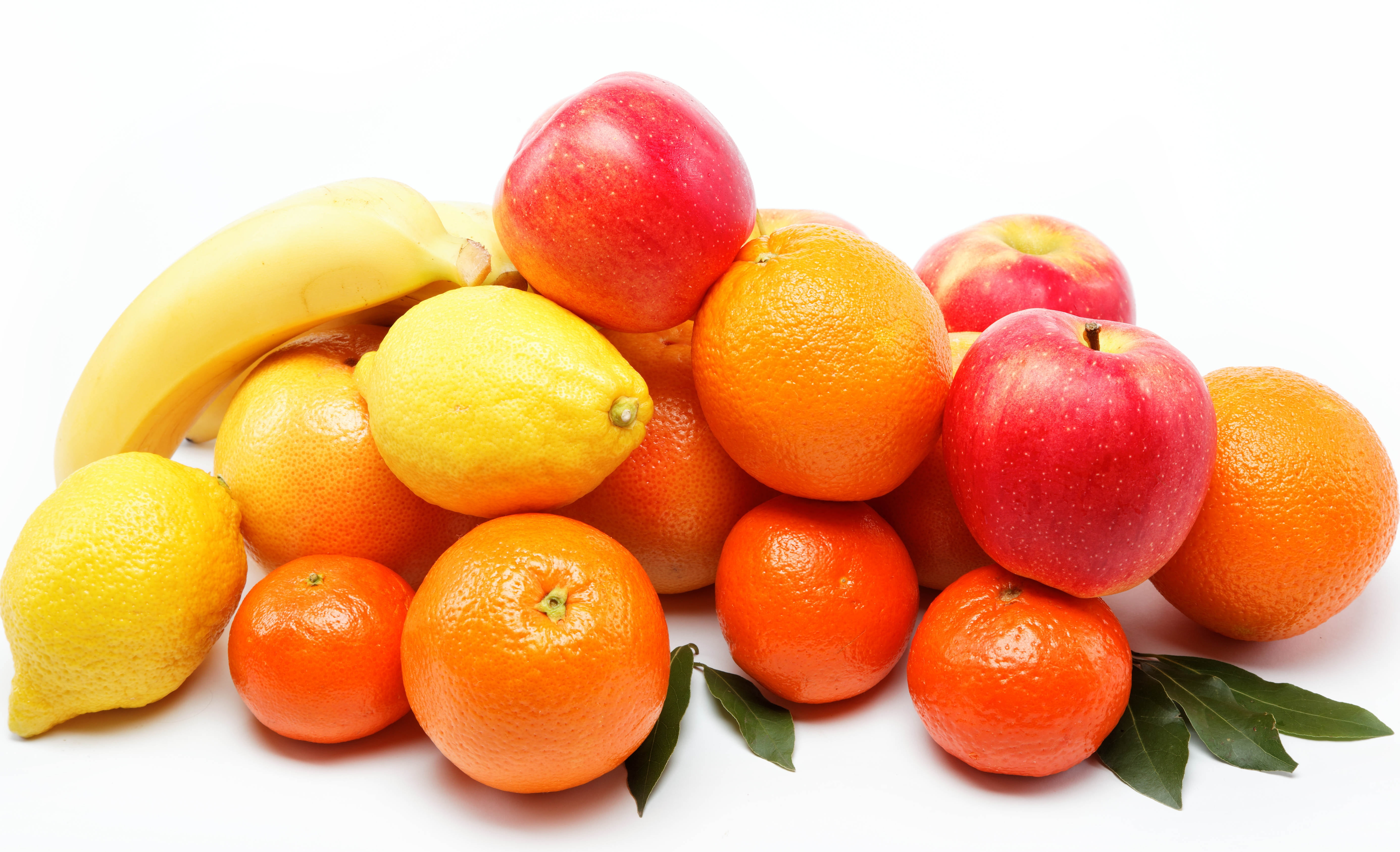 large group of objects, sweet Food, orange Color, leaf, tangerine, dieting, vitamin, a lot of, healthy Lifestyle, close-up, studio shot, apples, food, white background, HD Wallpaper