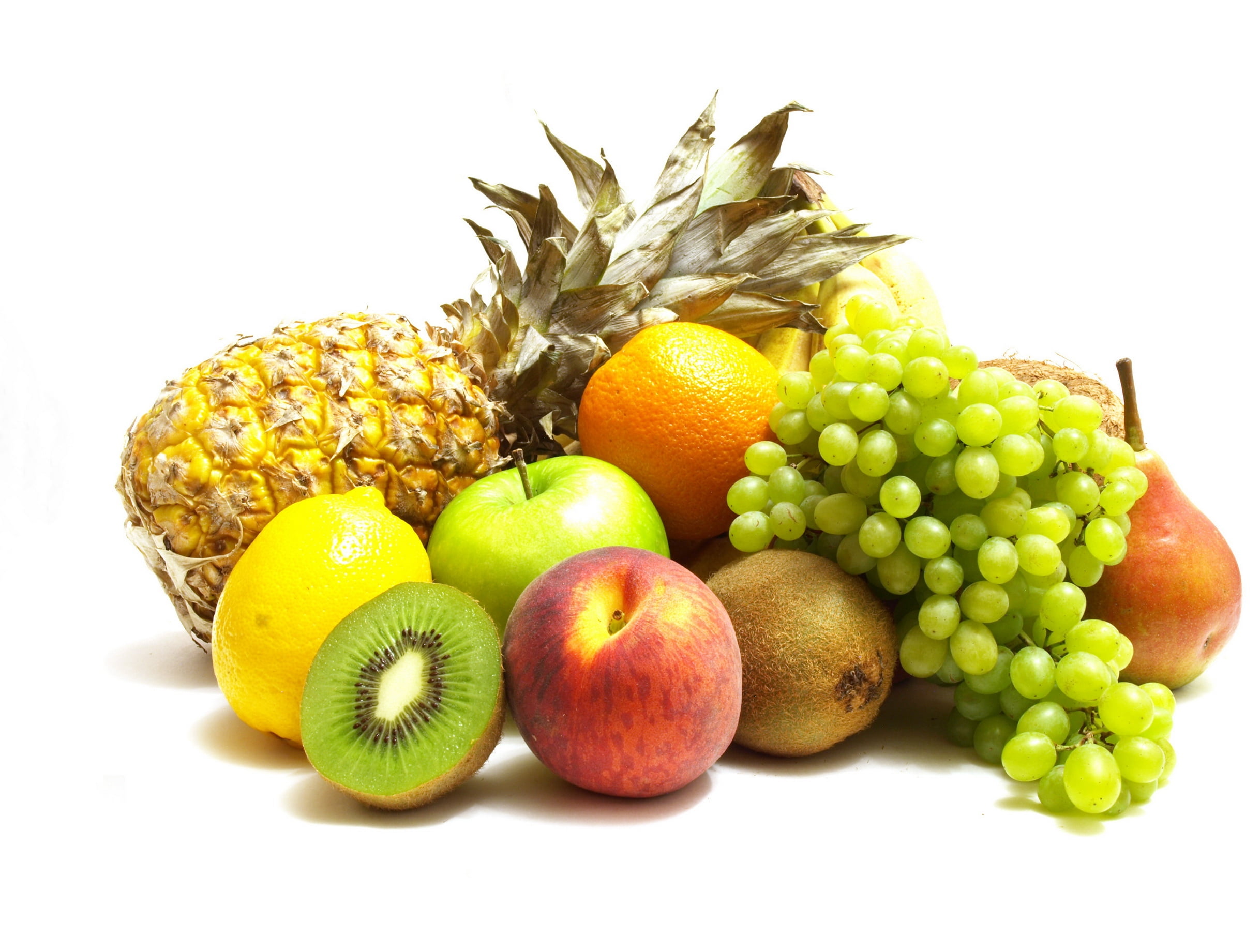 grape, apple - Fruit, multi Colored, citrus Fruit, white Background, lot, assorted, still life, cut out, yellow, juice, wellbeing, pear, green Color, orange Color, HD Wallpaper