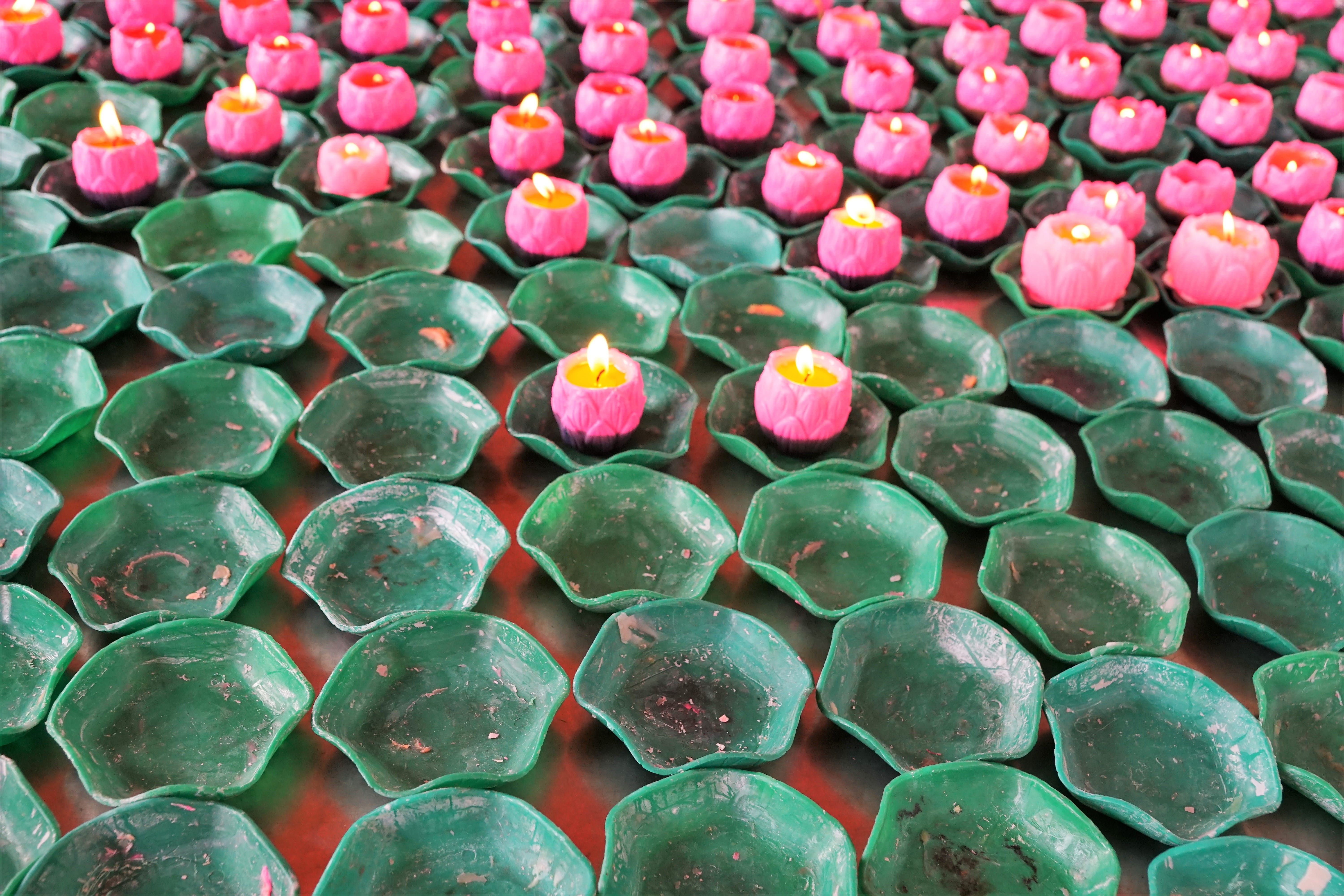 tea light, 5K, close-up, garden, religion, candle, flower, meditation, ornament, penang, artistically, handmade, götting, large group of objects, pattern, HD Wallpaper