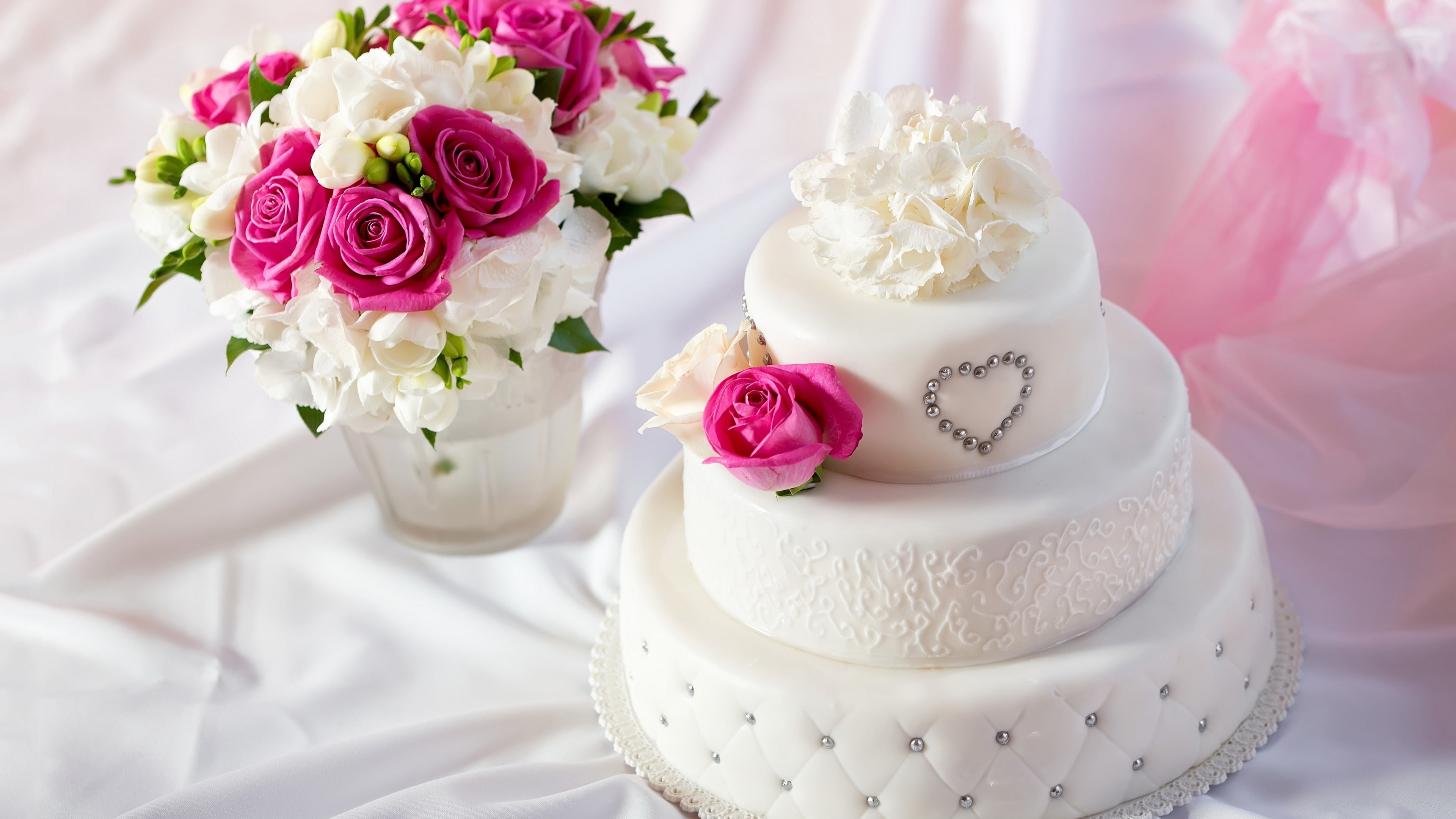 purple, Style, Bouquet, layered, Cake, White, Flowers, fondant, Rose, flower, 4K, HD Wallpaper