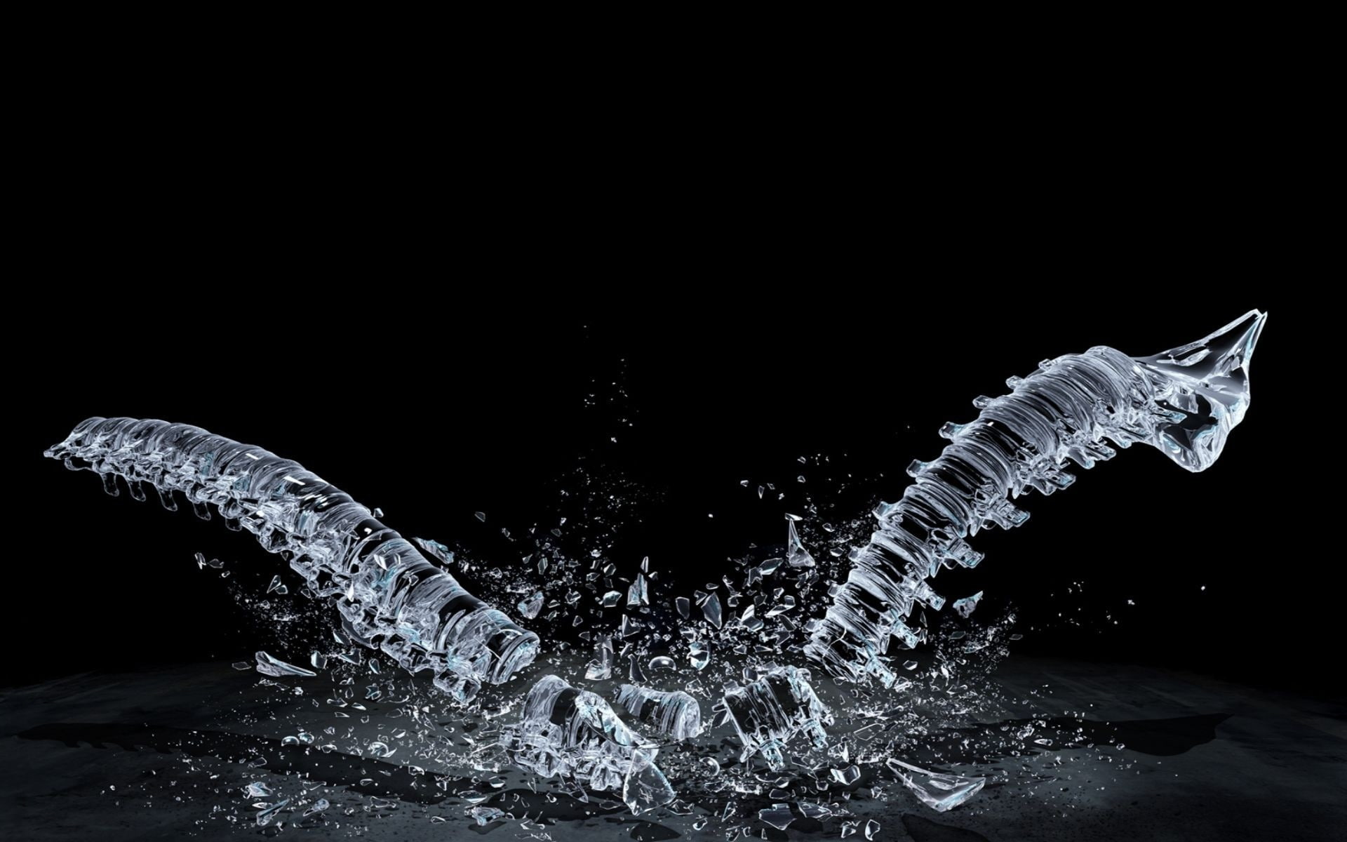 sea, simple background, splashing, broken, glass, studio shot, CGI, digital art, high-speed photography, close-up, nature, water, motion, black background, HD Wallpaper
