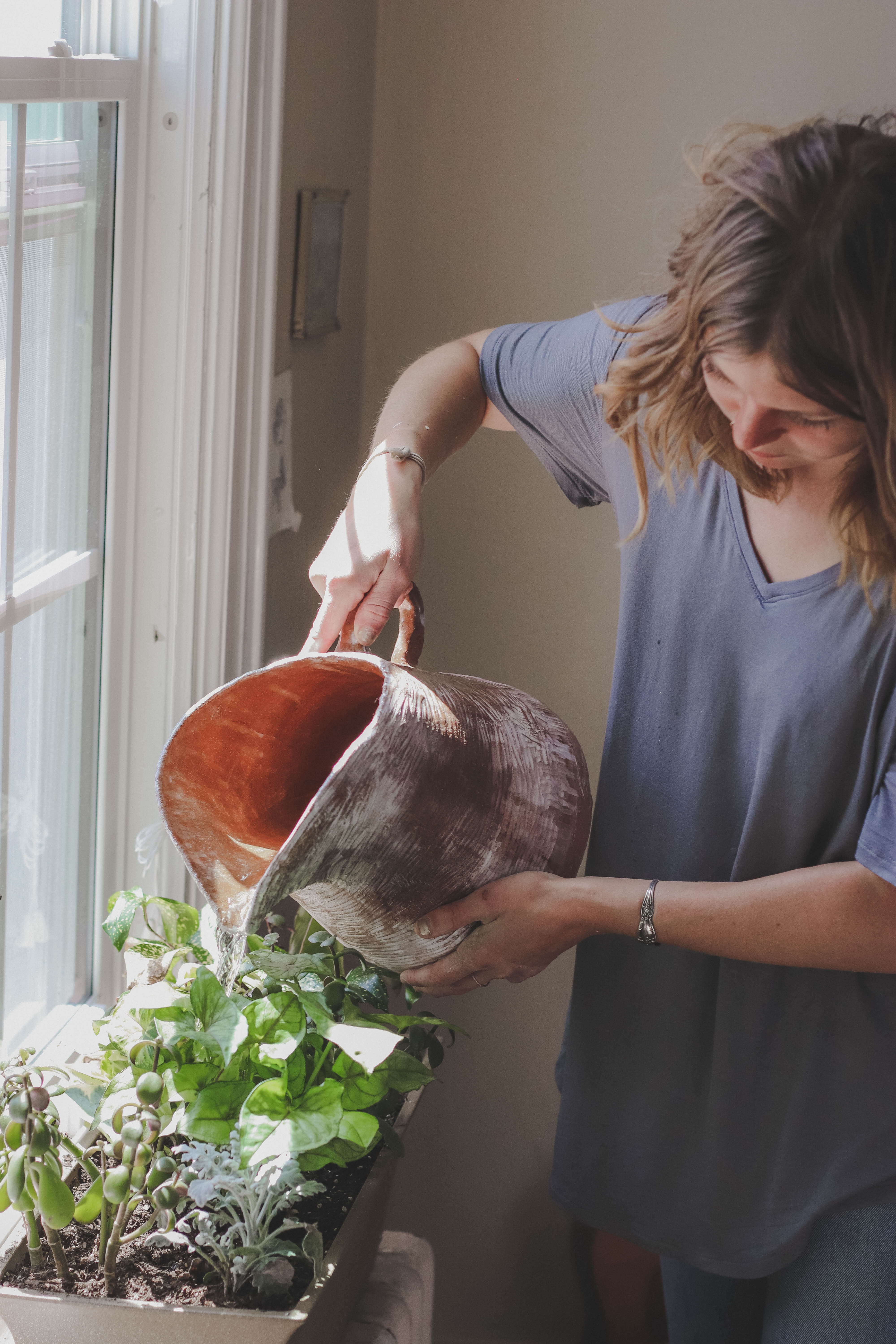 houseplant, food, indoors, water, beside, person, real people, woman, leisure activity, pouring, watering, holding, freshness, home interior, plantbed, Phone HD Wallpaper