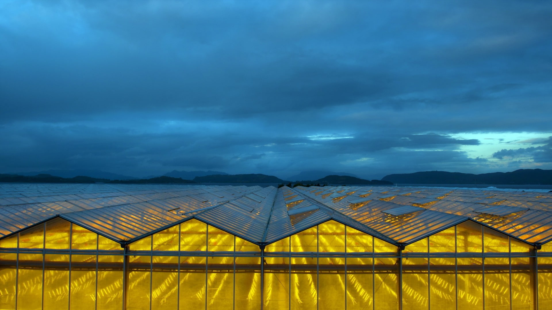 hills, yellow, no people, blue, cloud - sky, glass, scenics - nature, beauty in nature, greenhouse, tranquility, nature, land, overcast, ominous, storm, HD Wallpaper